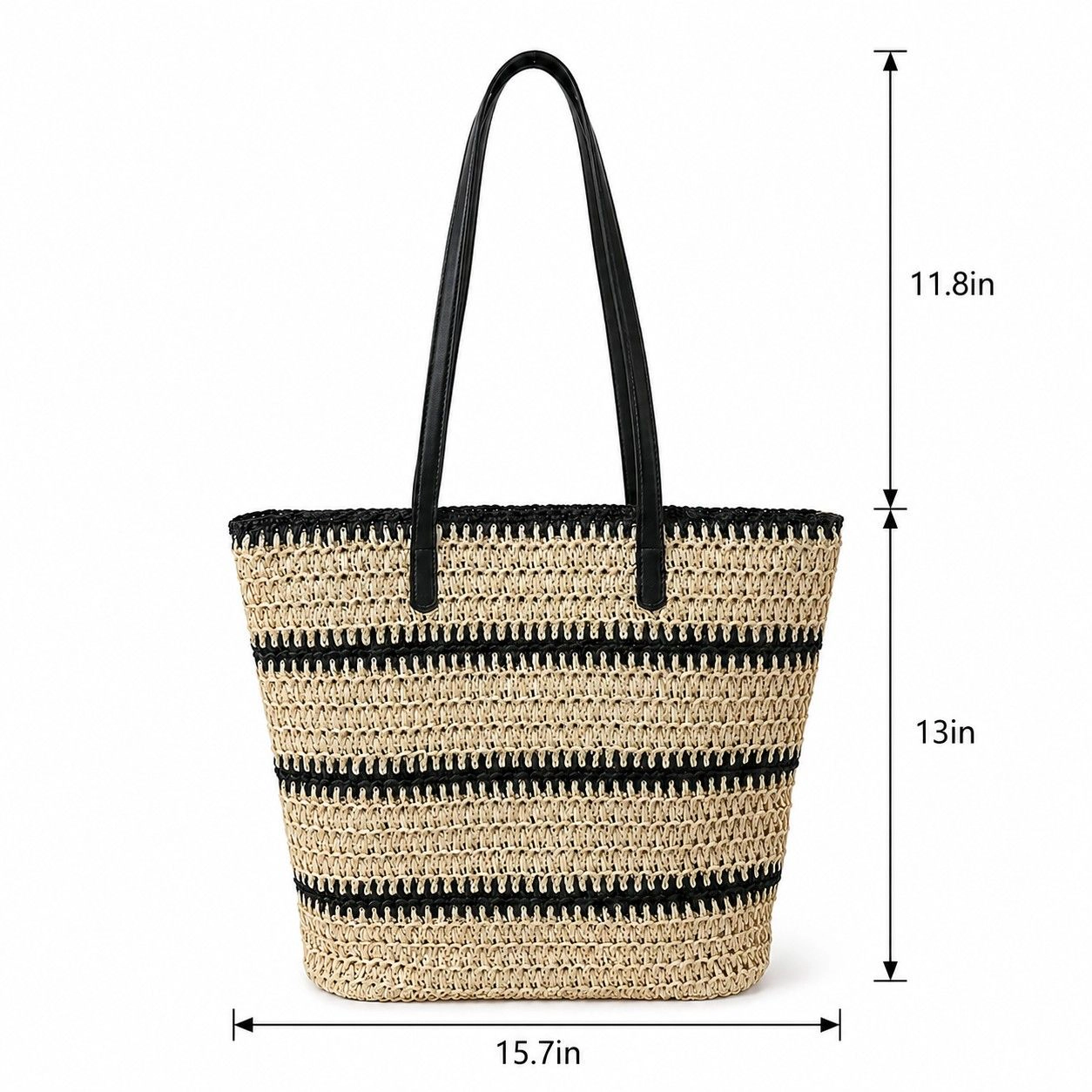 Alilang Women's Open Weave Tote Bag with Contrast Stripe Zip Closure and Shoulder Handles