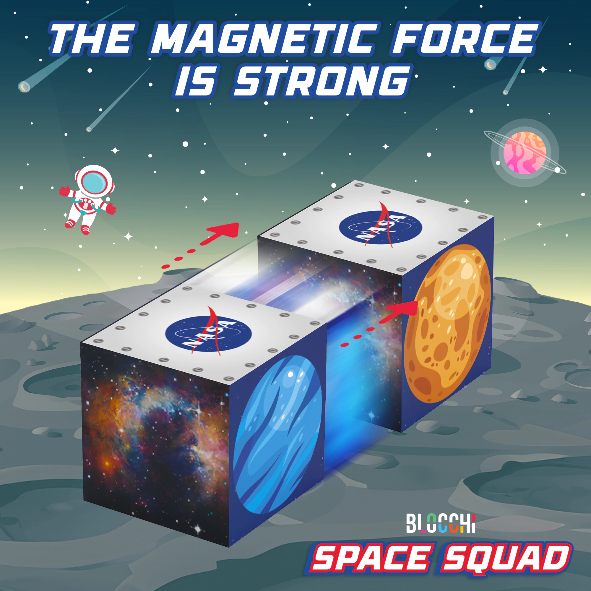 USA Toyz Blocchi Space Squad Magnetic Block Set, 84 Pieces, STEM Space Toys for Kids