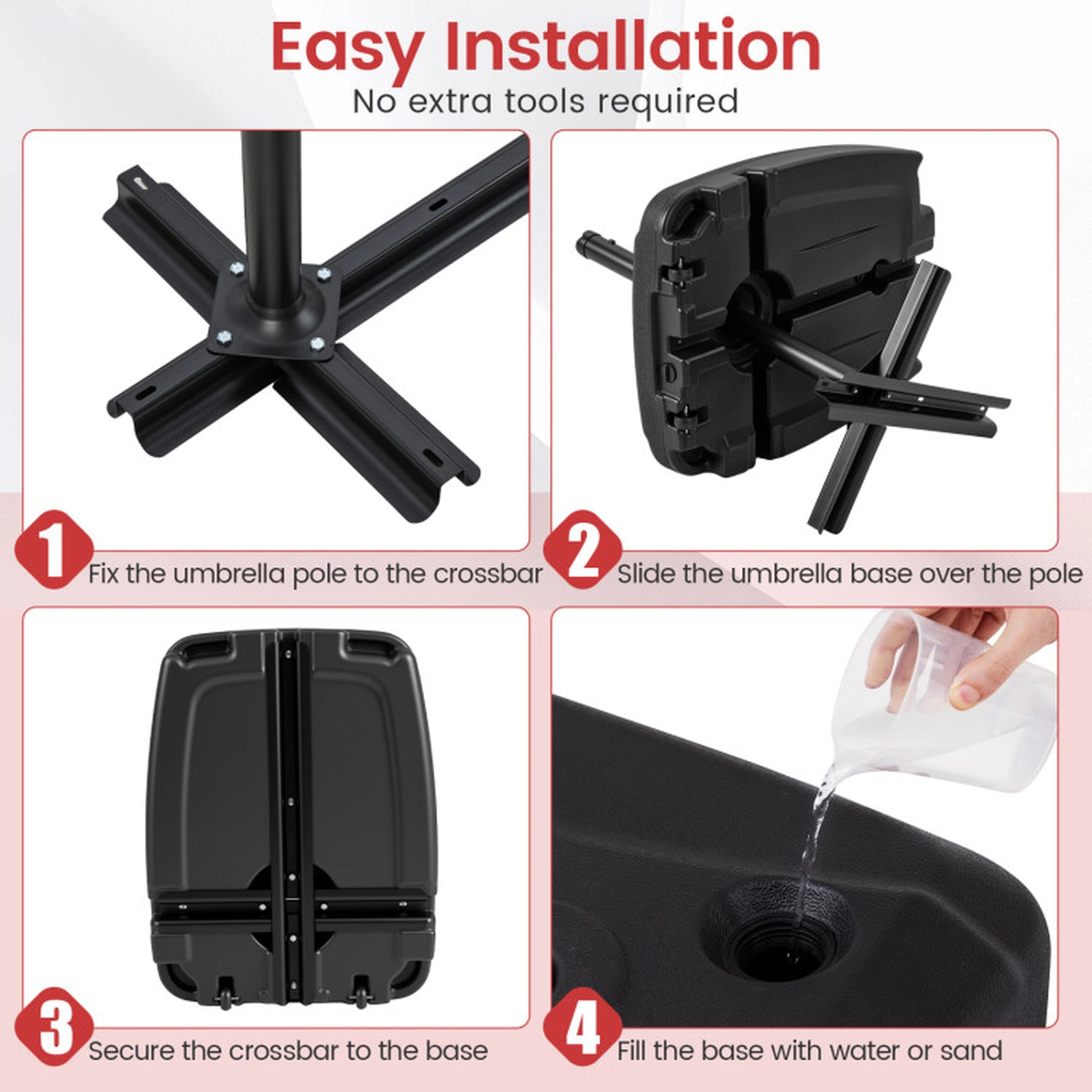 SUGIFT 225 lb Cantilever Umbrella Base, Black, Wheeled, T-Shaped Cross Bracket