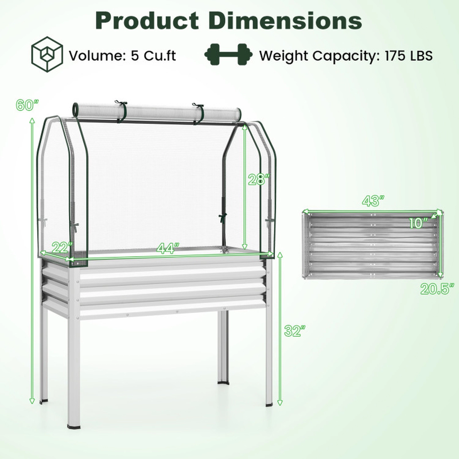 SUGIFT Galvanized Raised Garden Bed with Legs and Greenhouse Cover 175-lb Capacity Silver