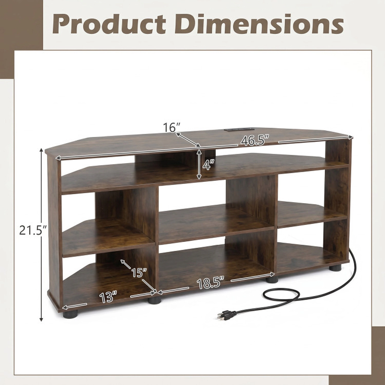 SUGIFT Corner TV Stand for TVs up to 55 in, Charging Station and Adjustable Open Shelves