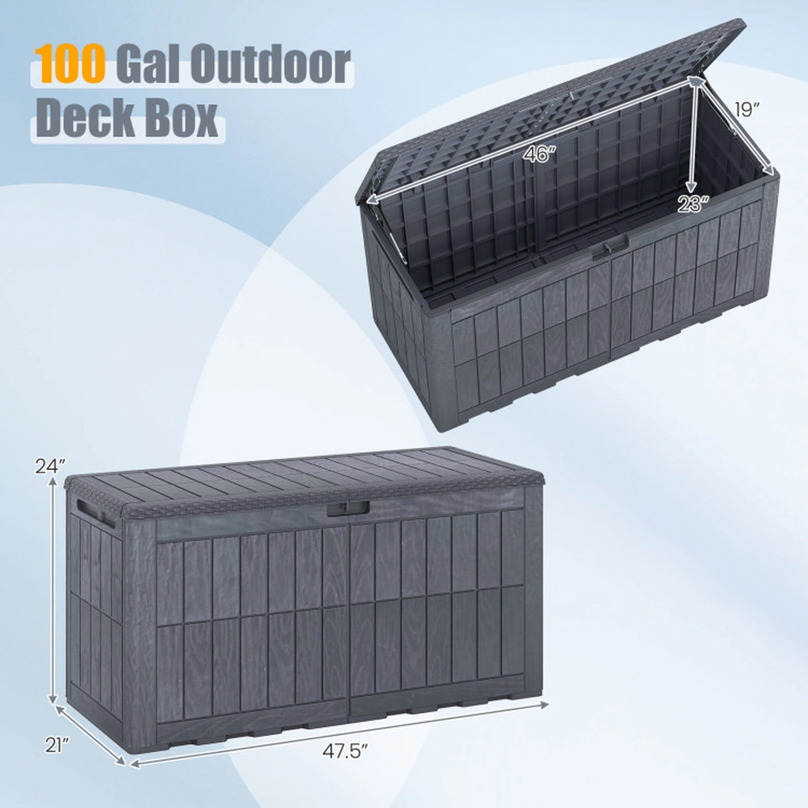 SUGIFT 100-gal 310-lb Seat Waterproof Lockable Outdoor Deck Box and Storage Bench with Hydraulic Rod