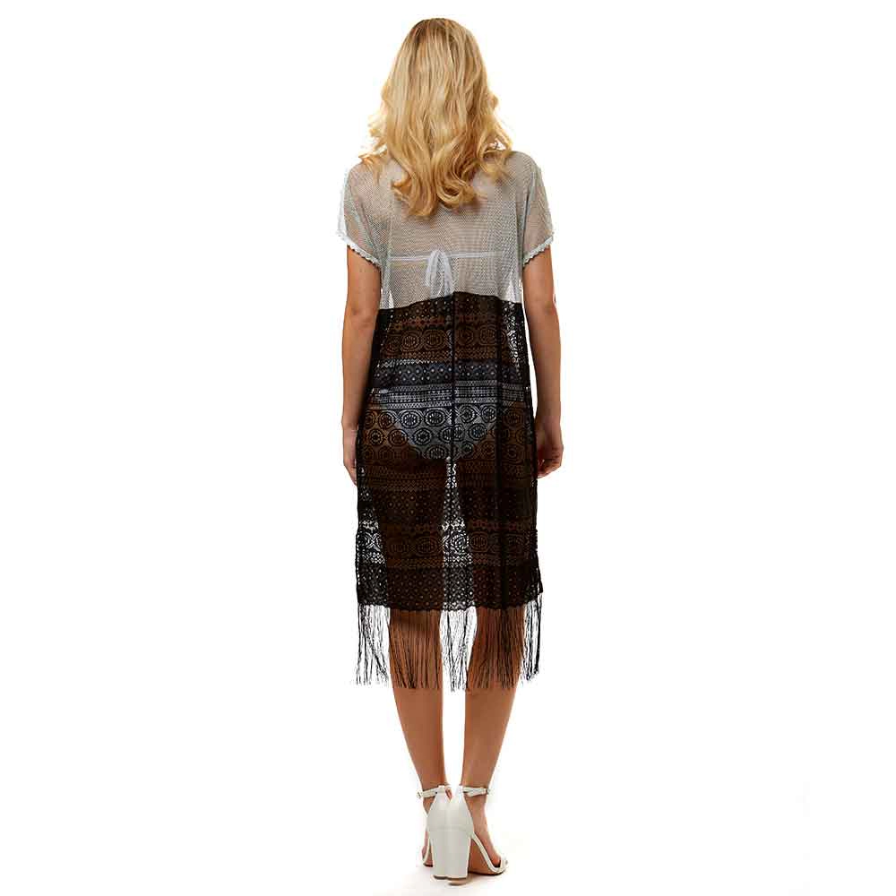 TRUEDAMES Women Sheer Lace Fringe Cover up Long Top