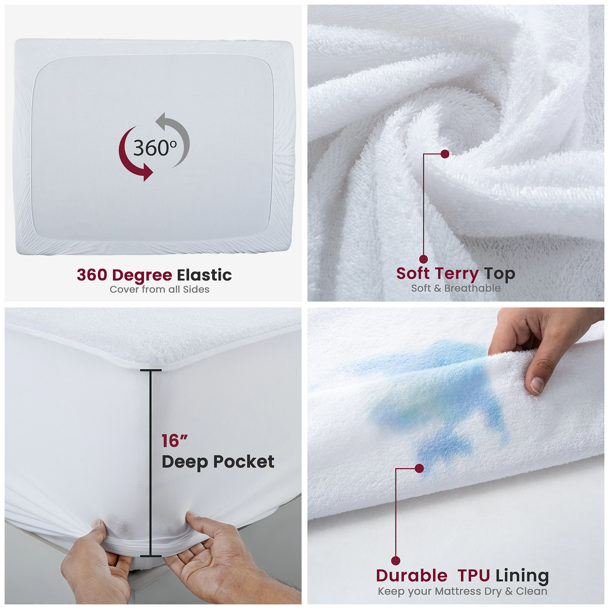 Lux Decor Collection Waterproof Terry Top Mattress Protector, Hypoallergenic Mattress Cover with Deep Pocket Fit