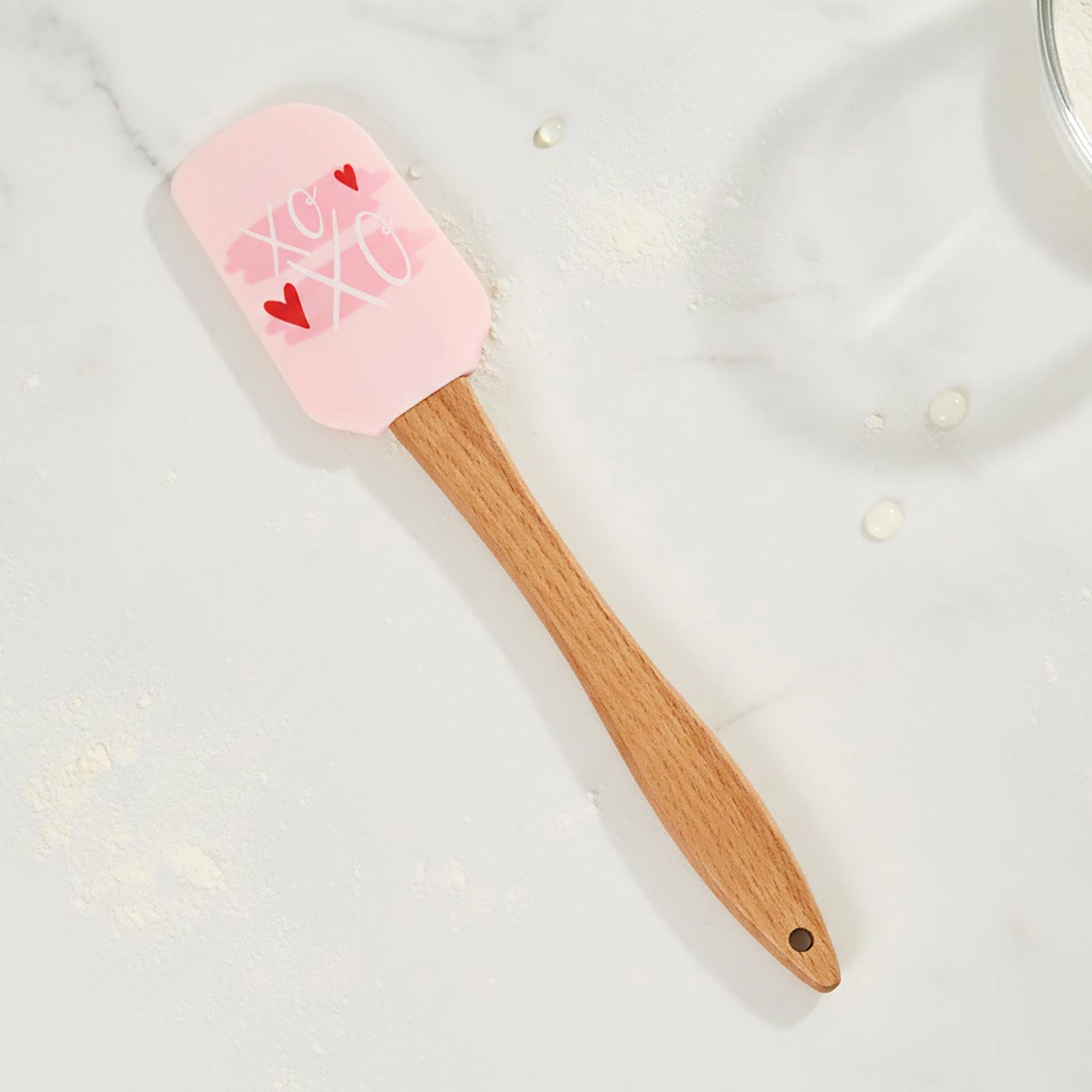 Alilang Women Silicone Spatula Set XO Heart Print Wooden Handle Heat Resistant Baking Mixing Kitchen Tools 3 Piece