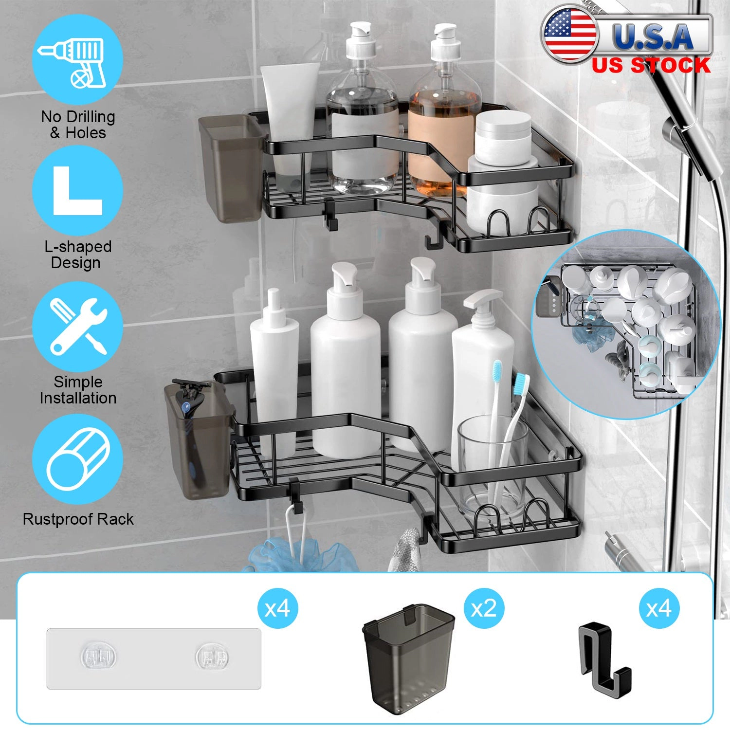 GBruno 2-Pc Corner Shower Caddy With Soap Holders