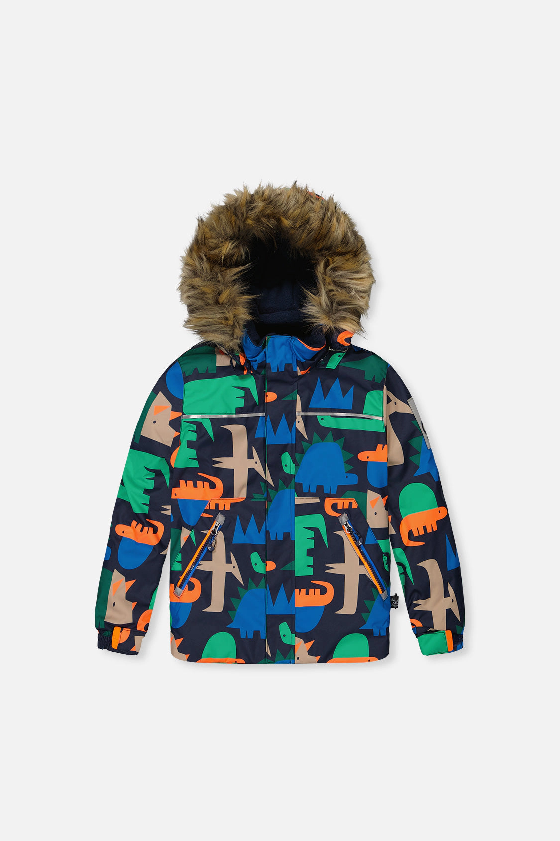 Deux par Boys Dinosaur Print Two Piece Discover Snowsuit with Hooded Jacket and Snow Pants