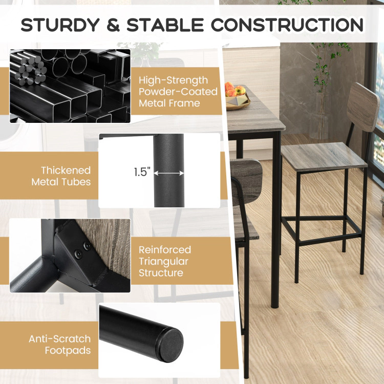 Hivvago 5 Pieces Industrial Dining Table Set With Counter Height And 4 Bar Stools