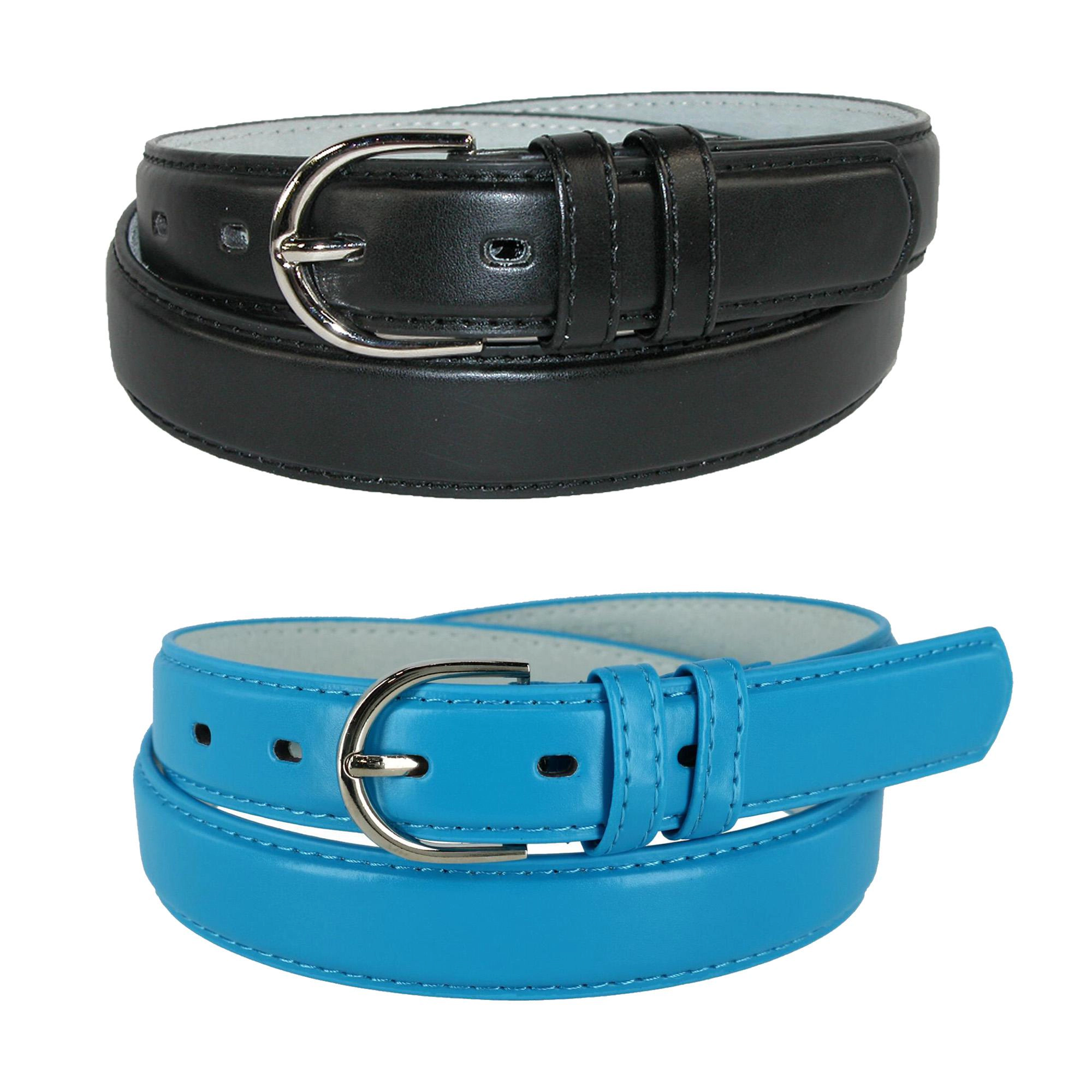 CTM Women's Leather Dress Belt 2 Color Pack 1 1/8 Inch Silver Buckle