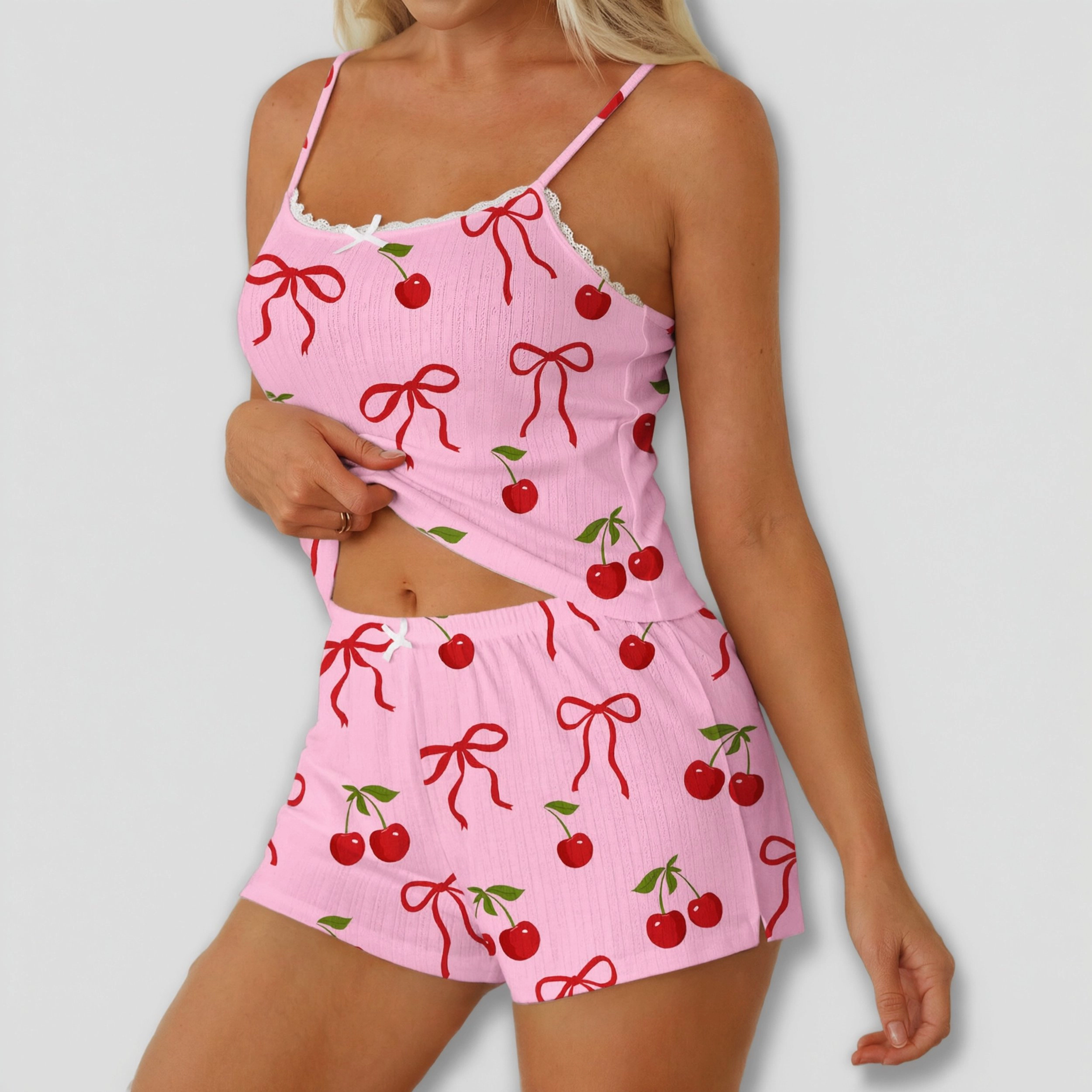 Ekouaer Womens Pajama Sets Two Piece Cute Cami Lace Trim Top Summer Lounge Shorts Lingerie