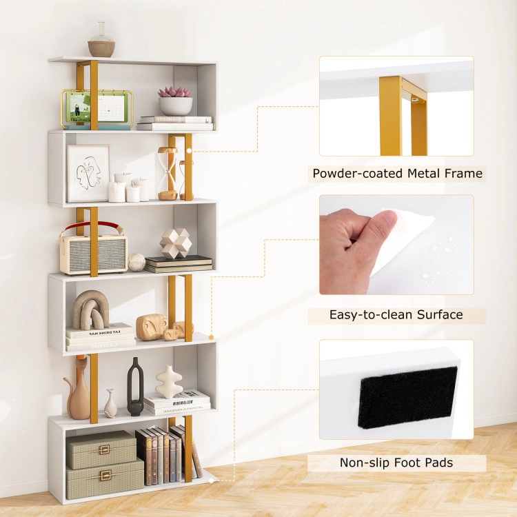 Hivvago 6-Tier Geometric Bookcase with Metal Frame and Anti-tipping Kits