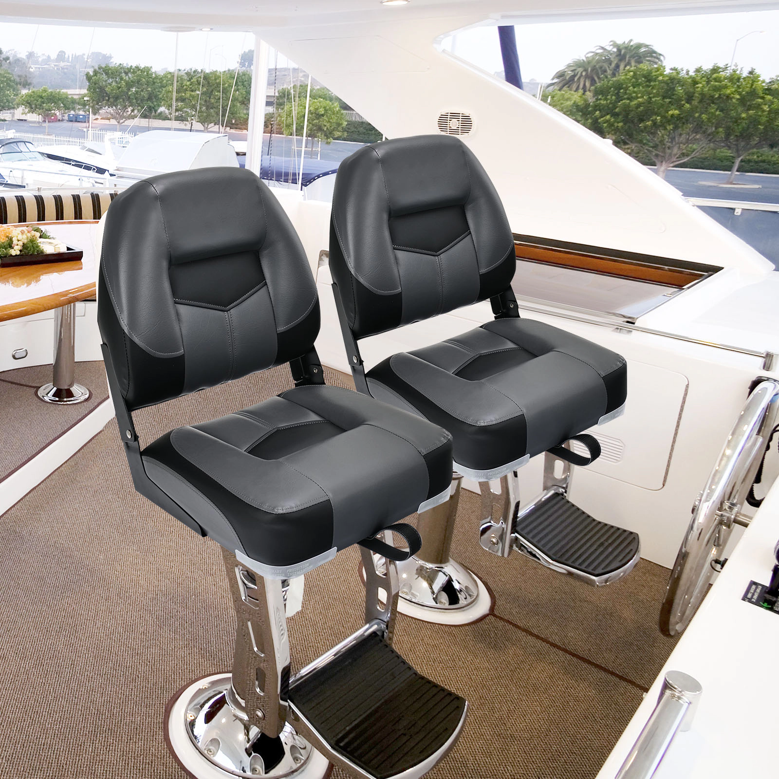 SUGIFT Set of 2 250-lb Capacity Folding Low Back Fishing Boat Seats with 4.3-in Foam Padding and PVC Cover