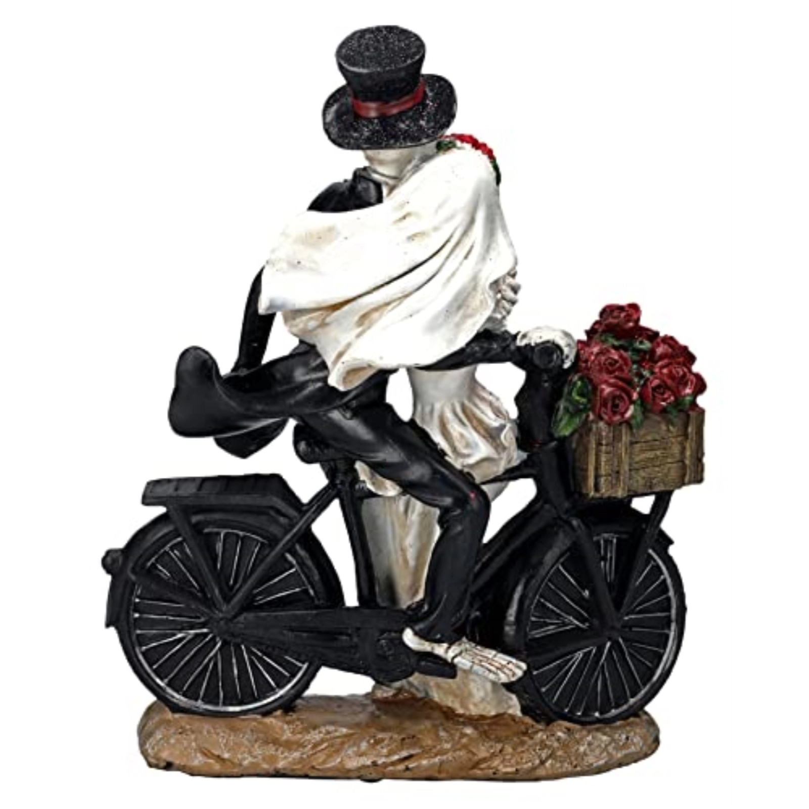 Pacific Giftware Love Never Dies Newly Wed Skeleton Couple Rose Basket Bike Statue 12.2 inches Tall