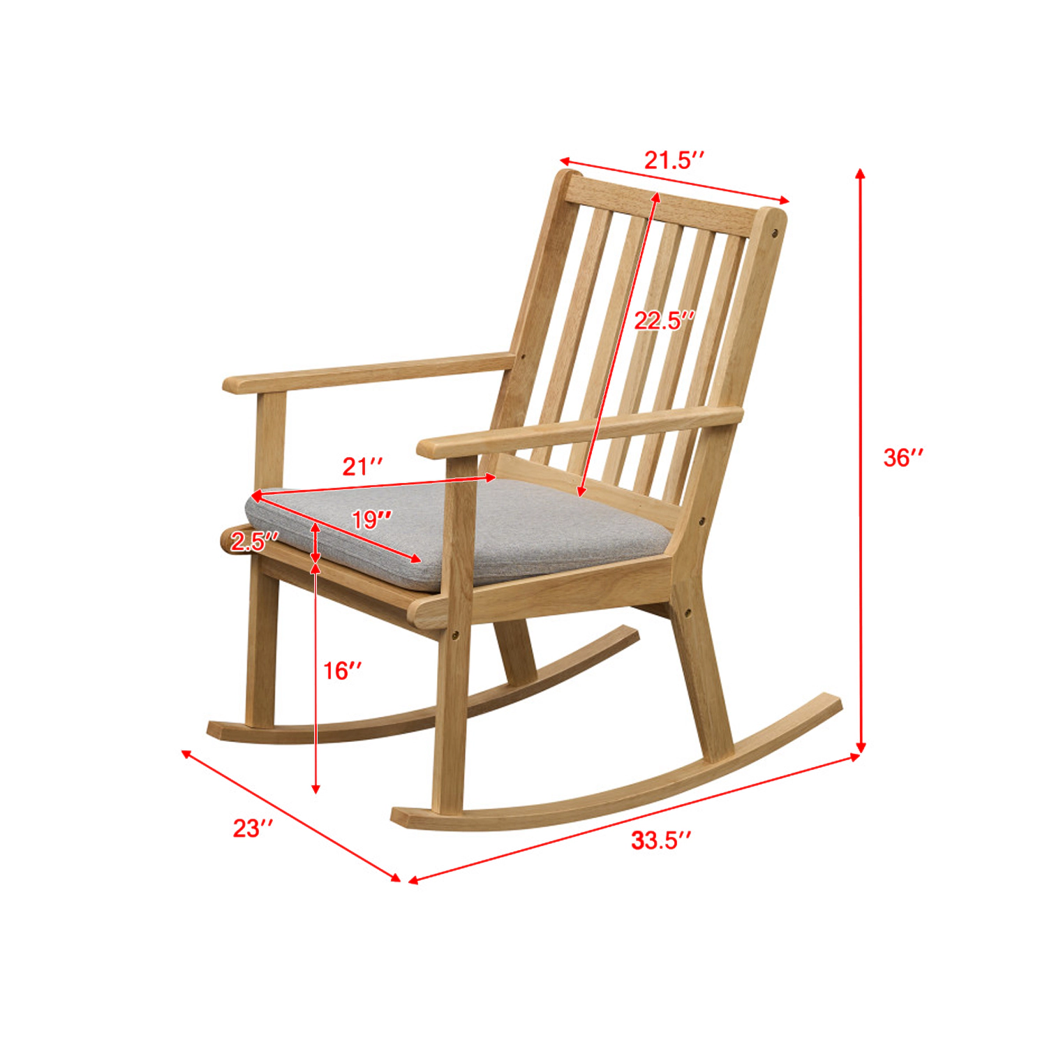 Hivvago Solid Rubberwood Rocking Chair with Cushioned Padded Seat