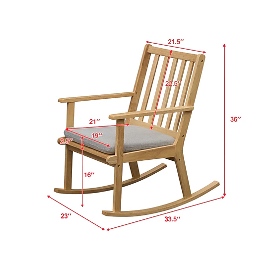 Hivvago Solid Rubberwood Rocking Chair with Cushioned Padded Seat