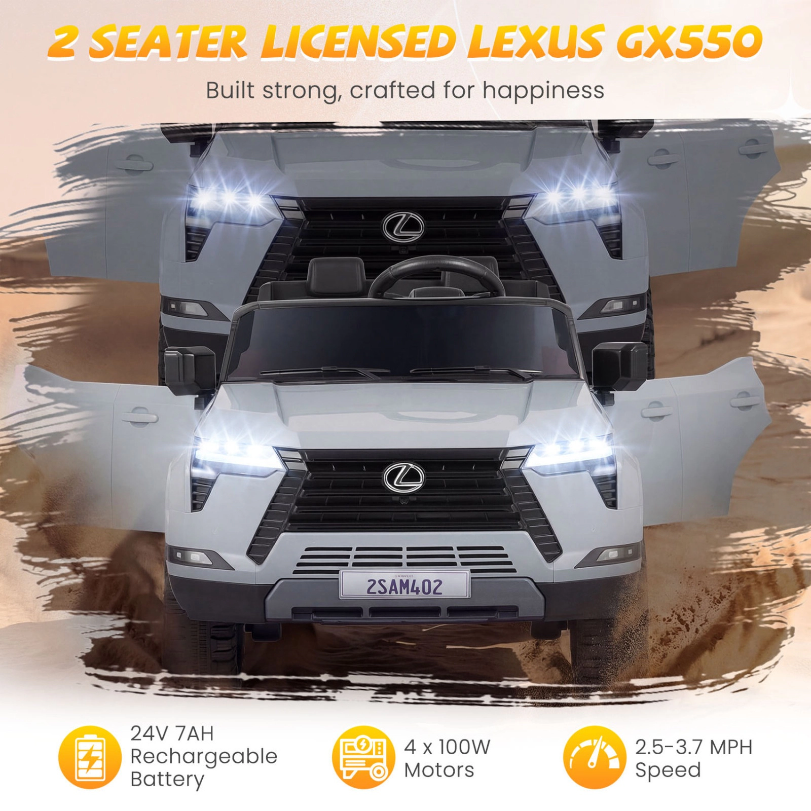 SUGIFT 24V 4WD Licensed LEXUS GX550 Ride-On Car with Remote 110-lb Capacity Ages 3+ Black Gray Pink White