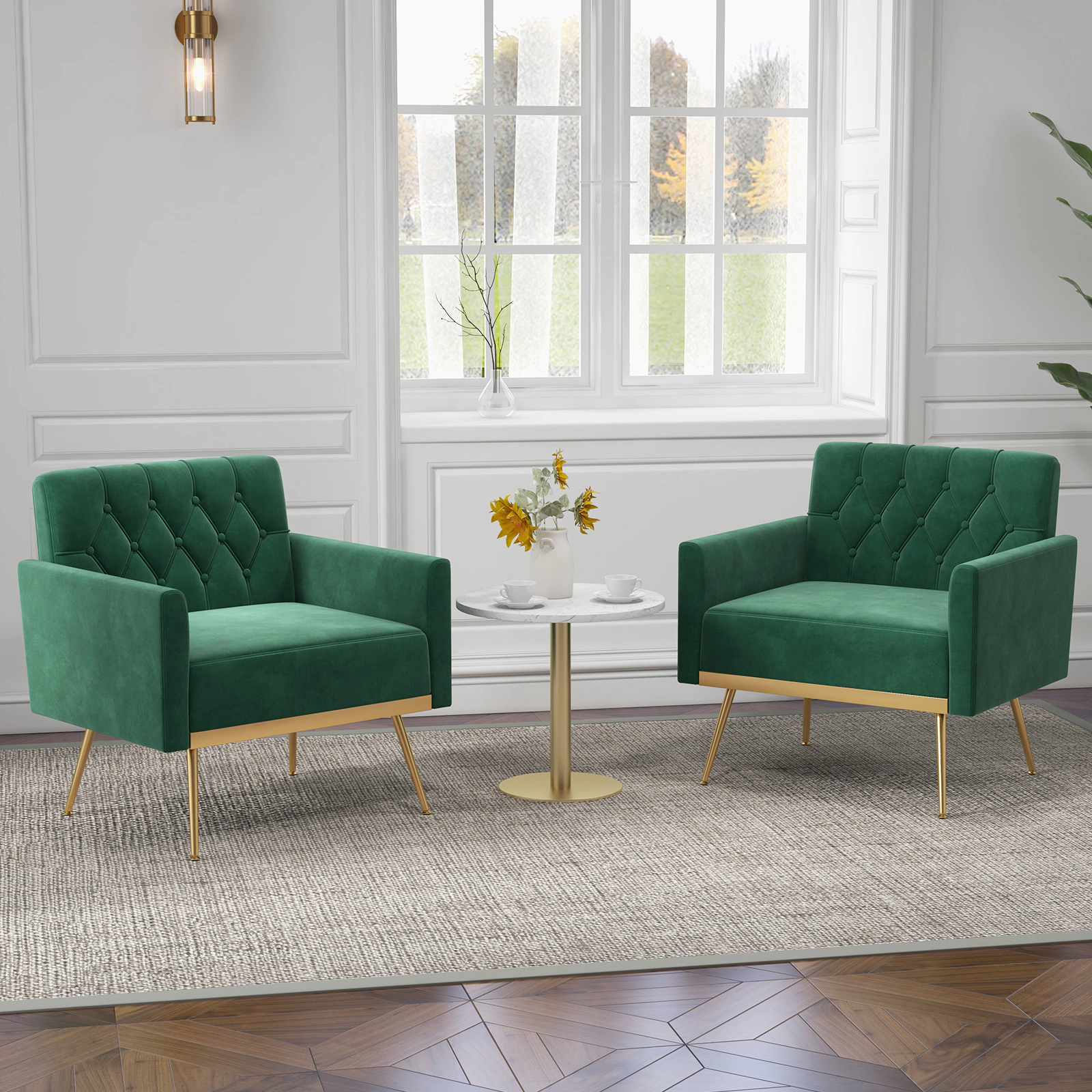 SUGIFT Turquoise Button Tufted Back Golden Metal Legs and Adjustable Pads Velvet Accent Chair
