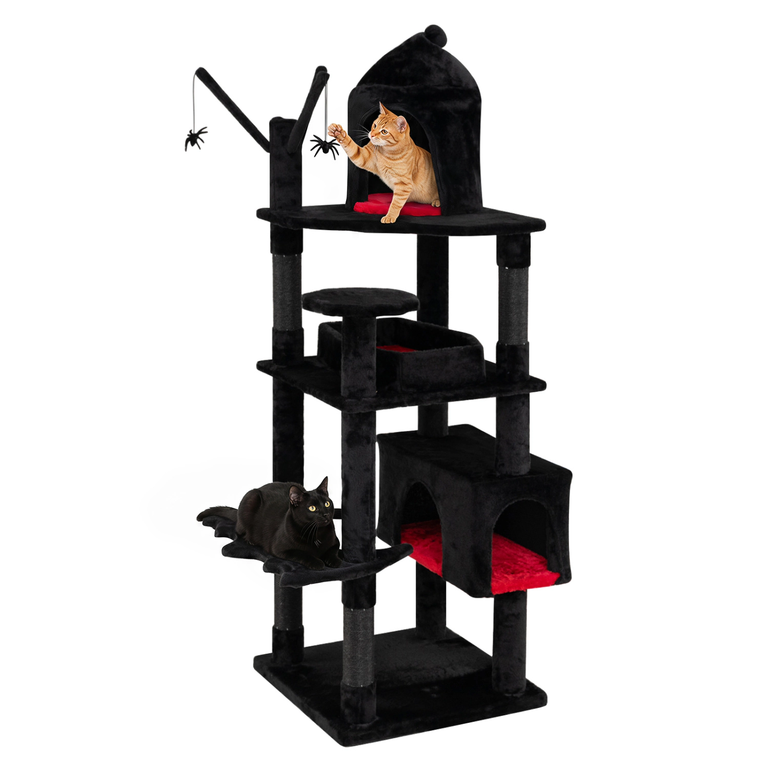 LJG 70 Inch Gothic Cat Tree for Indoor Cats with Castle and House
