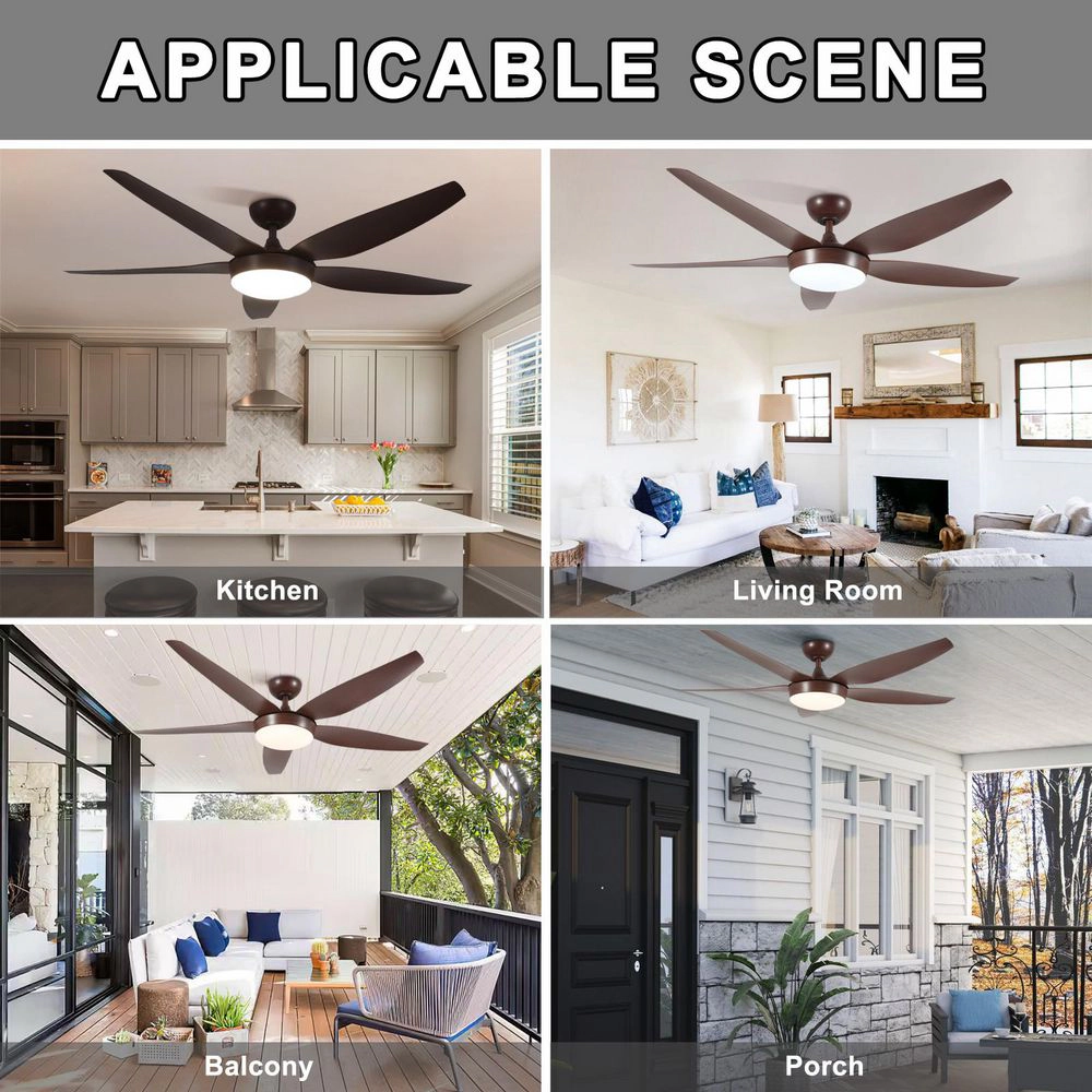 Flynama 56 in. Reddish Brown LED Downrod Mount Standard Ceiling Fan with Remote Control Dimmable 5 ABS Blades