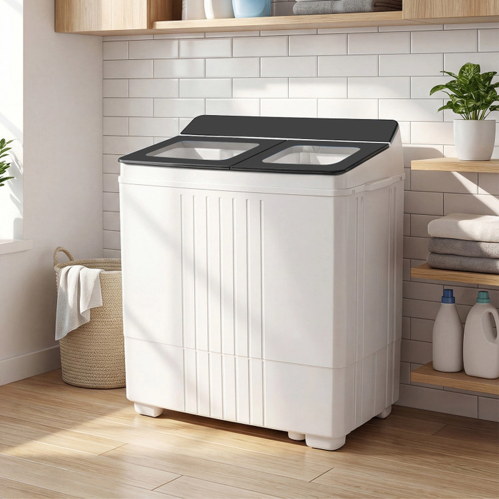 SUGIFT 12-lb Wash 8-lb Spin Twin Tub Portable Washing Machine with Acrylic Lid and Faucet Metal Clip