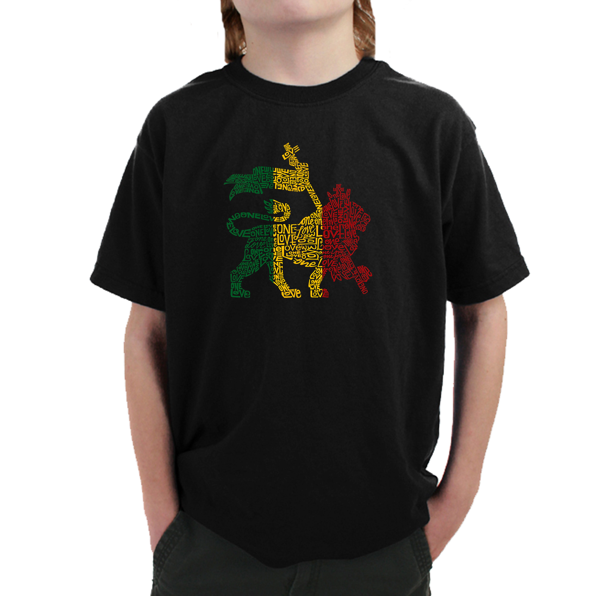 LA Pop Art Boy's Word T-Shirt - Rasta Lion