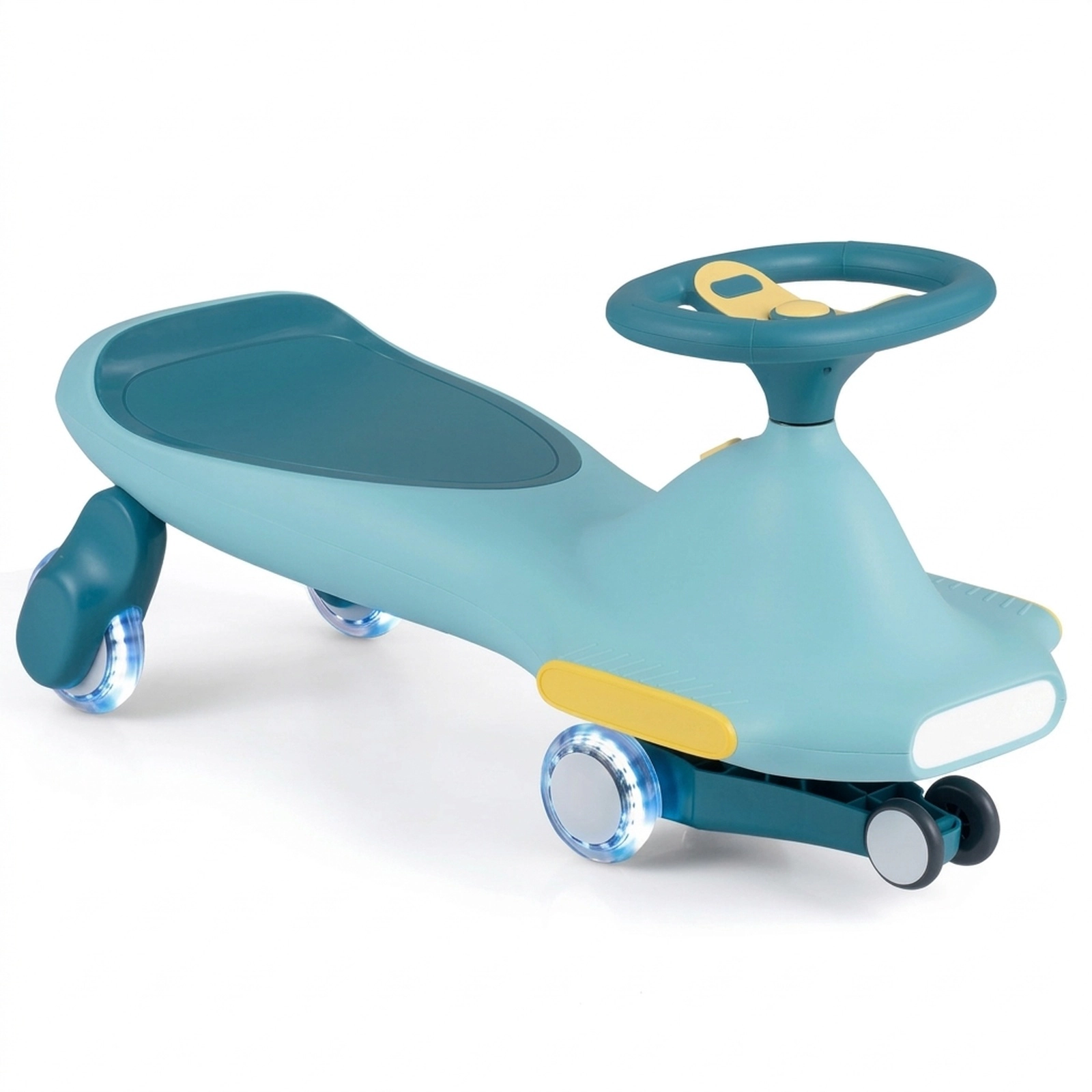 SUGIFT Blue 6 LED Flashing Wheels Music and Wide Wheelbase Kids Ride On Wiggle Car