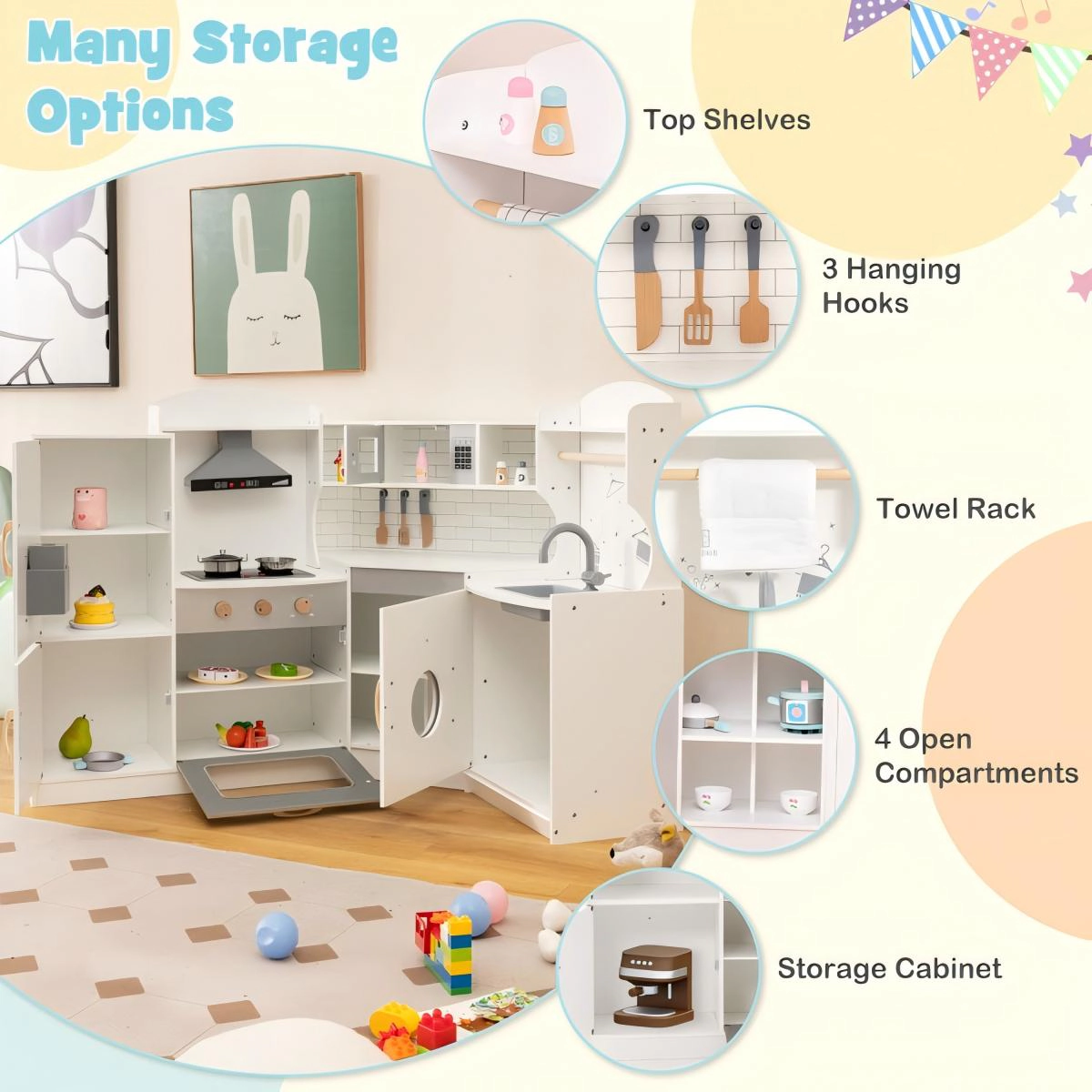 SUGIFT White Washing Machine Ice Maker and Towel Rack Corner Kids Play Kitchen