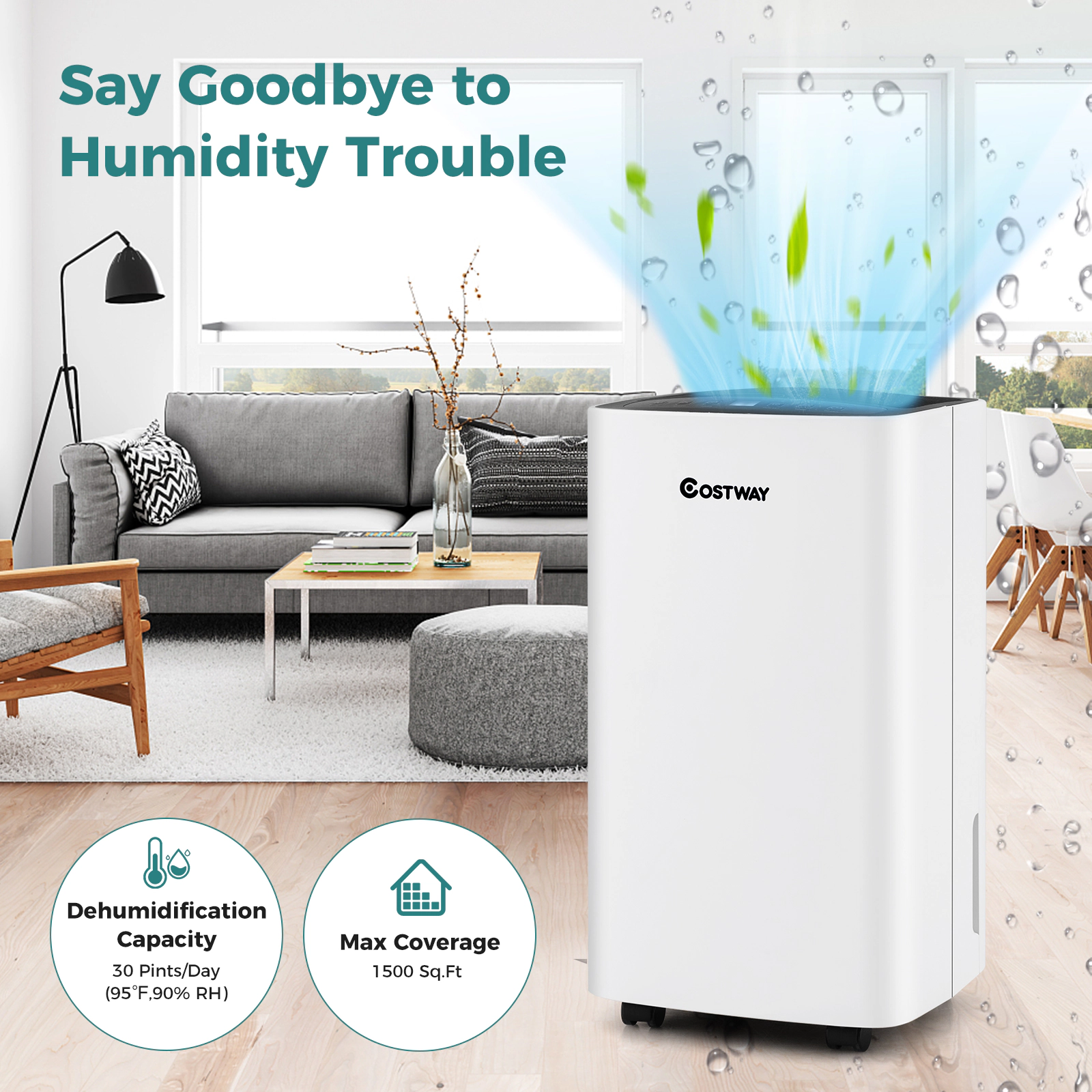 LJG 30 Pints 1500 Sq. ft Portable Dehumidifier for Medium to Large Spaces