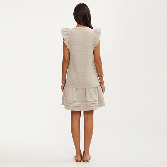 Anna-Kaci Women's Ruffle Tie Neck Detail Tiered Hem Mini Dress