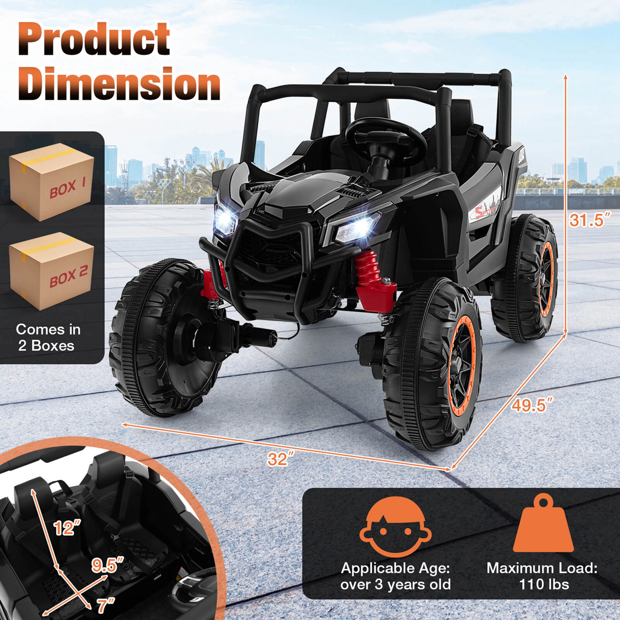 Costway 24V Kids Ride on UTV with 4 x 100W Powerful Engine Remote Control High/Low Speed
