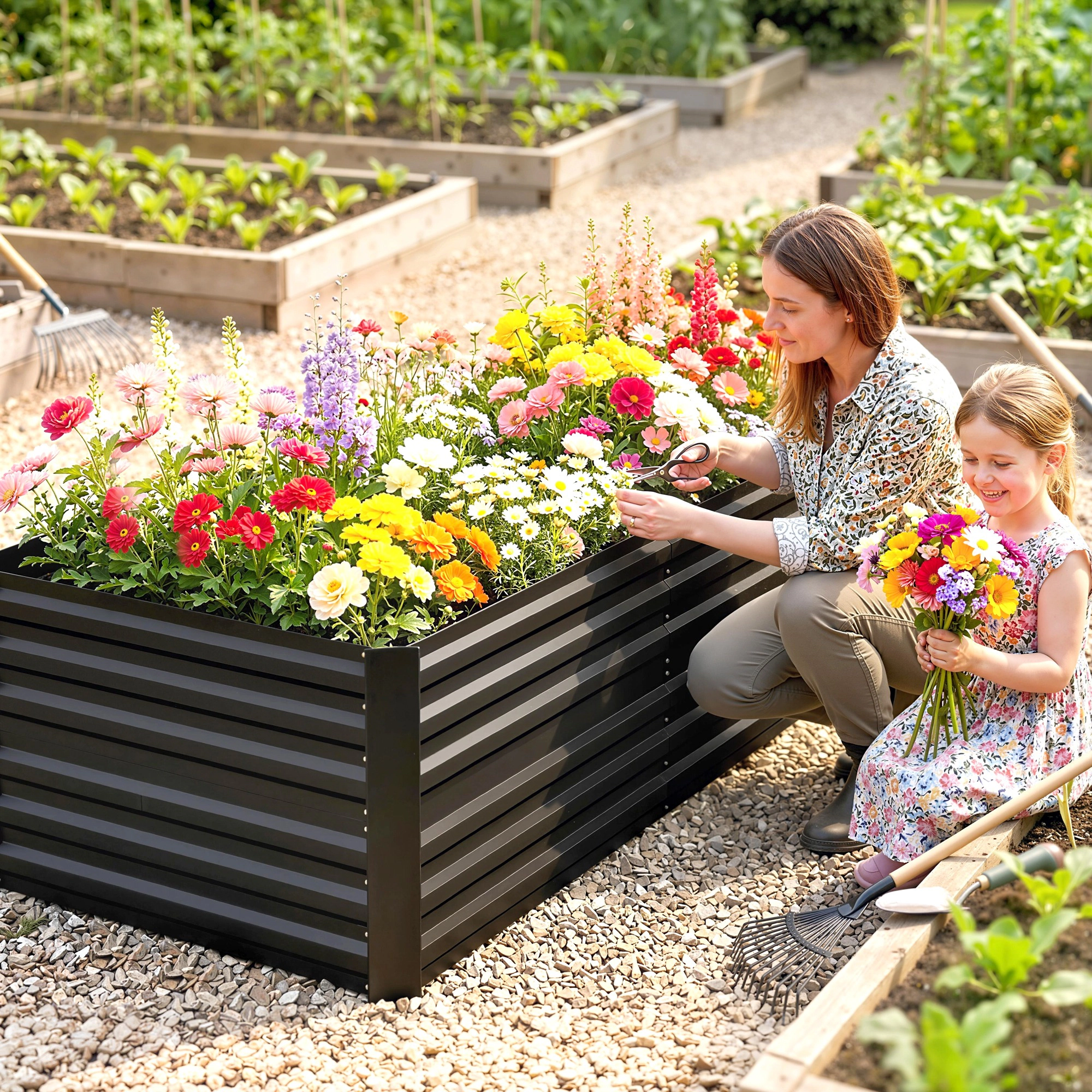 HONGGE Galvanized Raised Garden Bed, Steel Outdoor Planters with Reinforced Rods, 71" x 36" 23"