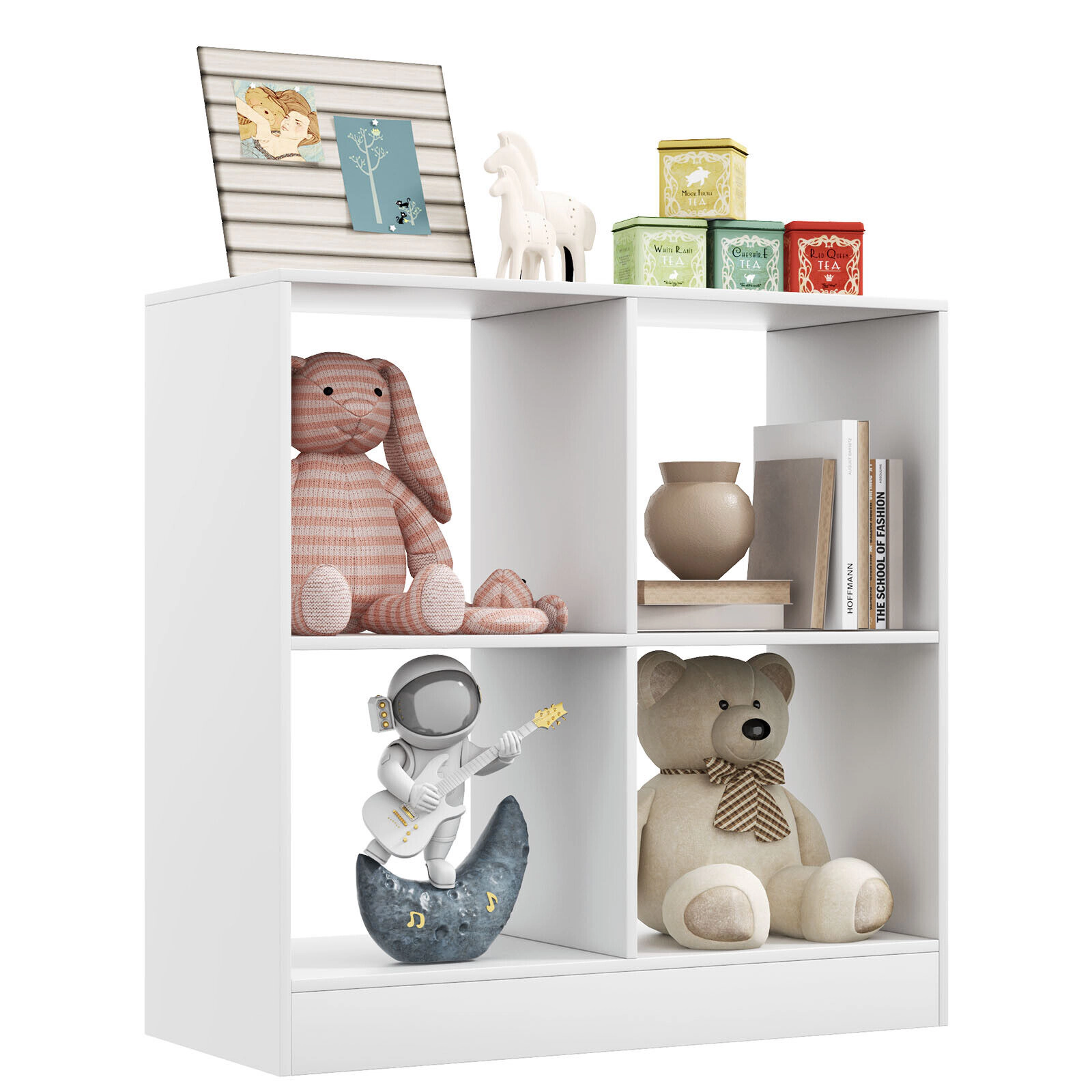 SUGIFT Kids 4-Cube Open Shelf Engineered Wood Toy Storage Bookcase 29-in x 13-in x 29-in 110-lb Top Capacity White