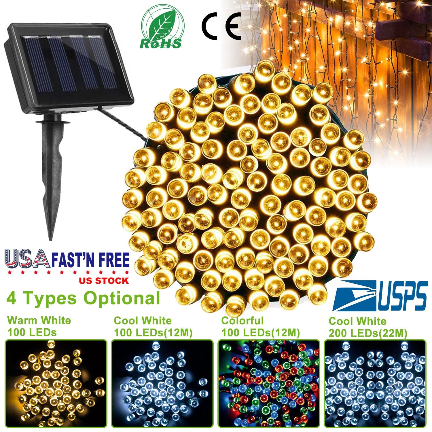 GBruno Solar LED String Lights 100-Count 39 Ft