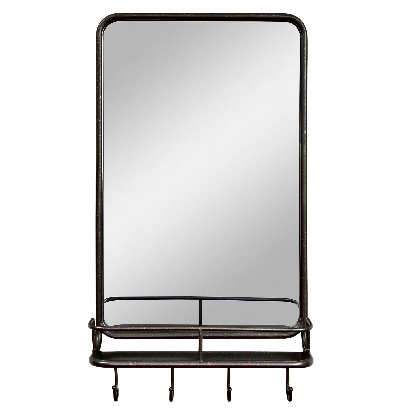 Slickblue Wall Mounted Bathroom Mirror with Shelf and Hooks, Metal Frame Storage Mirror