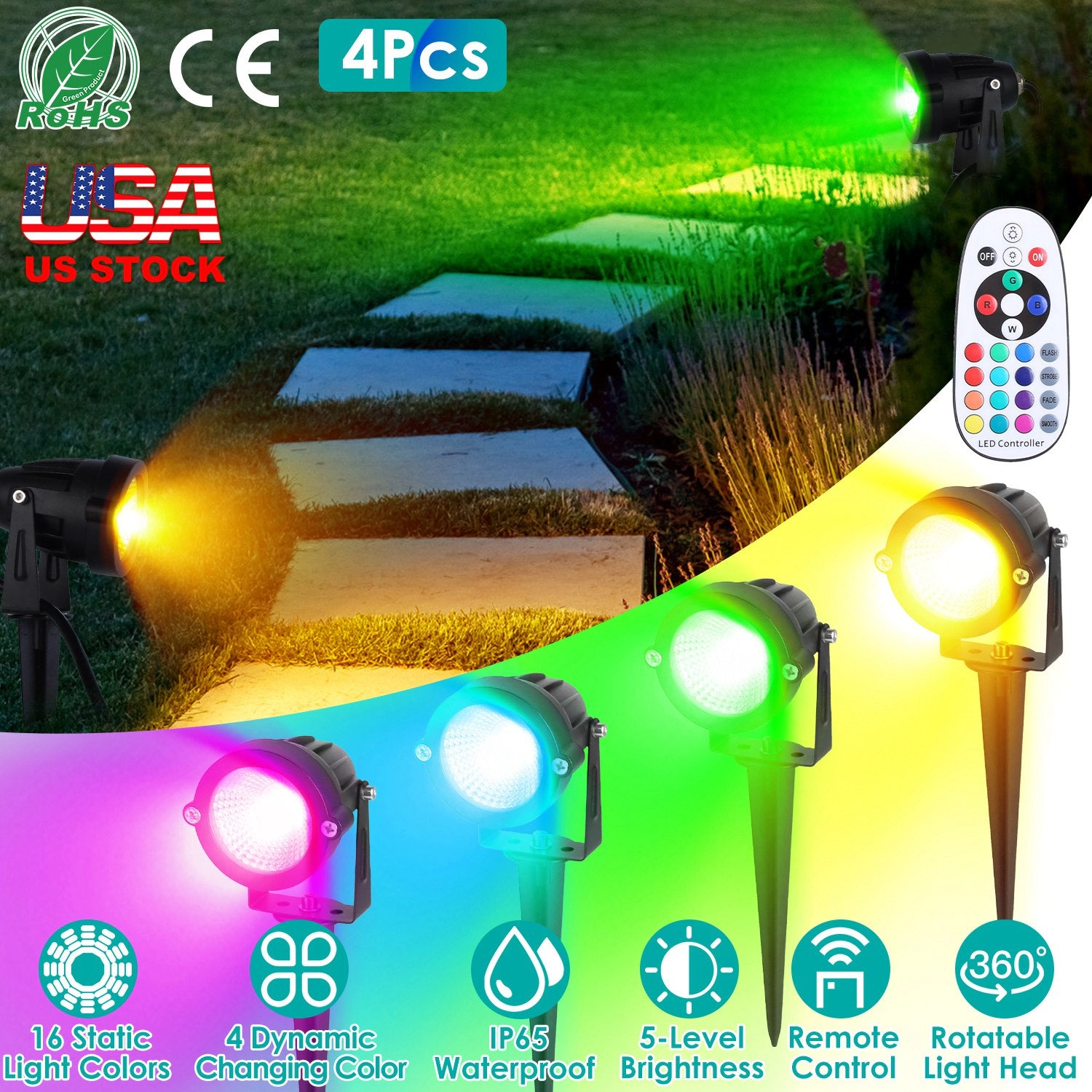 GBruno RGBW Color Changing Landscape Spotlight 4-Pack