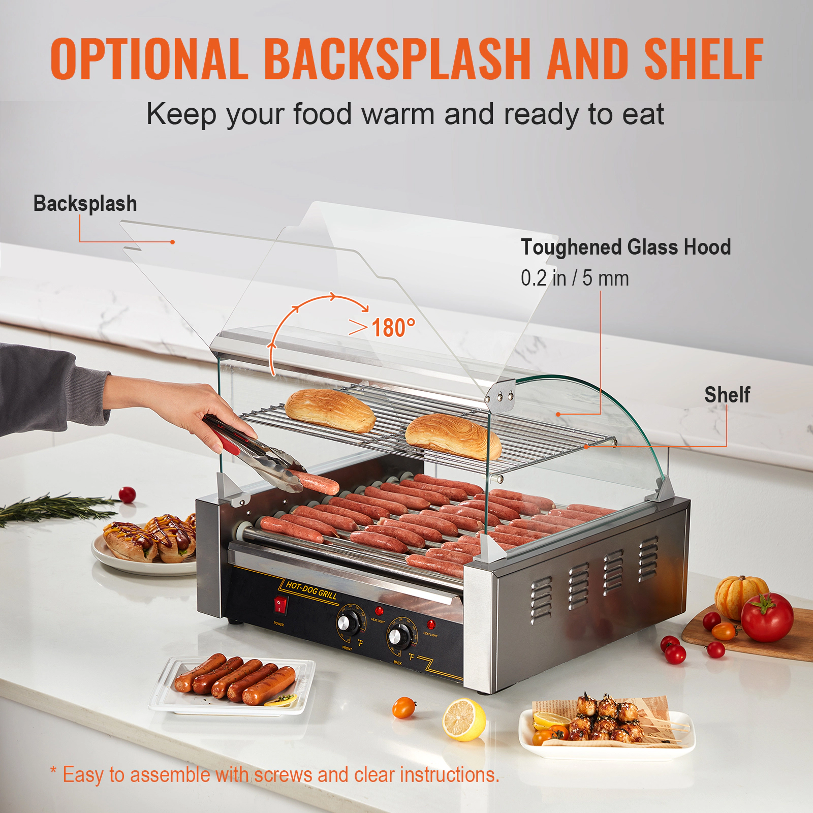 HONGGE Hot Dog Roller, Stainless Sausage Grill Cooker Machine with Dual Temp Control