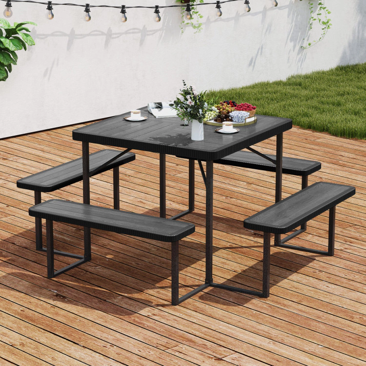 Hivvago Outdoor Square Picnic Table Bench Set For 4-8 People With Umbrella Hole