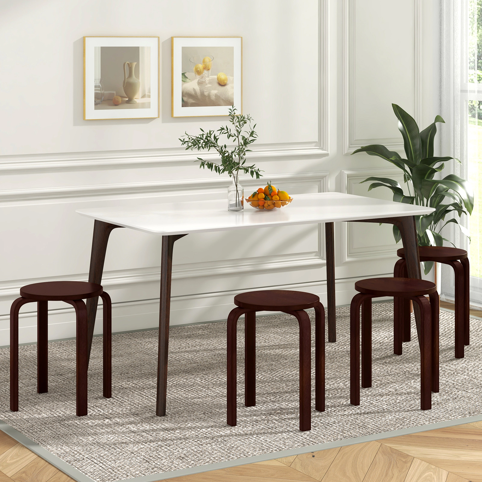 SUGIFT Set of 4 Brown Stackable Backless Wood Stools, 18-Inch Round Seat