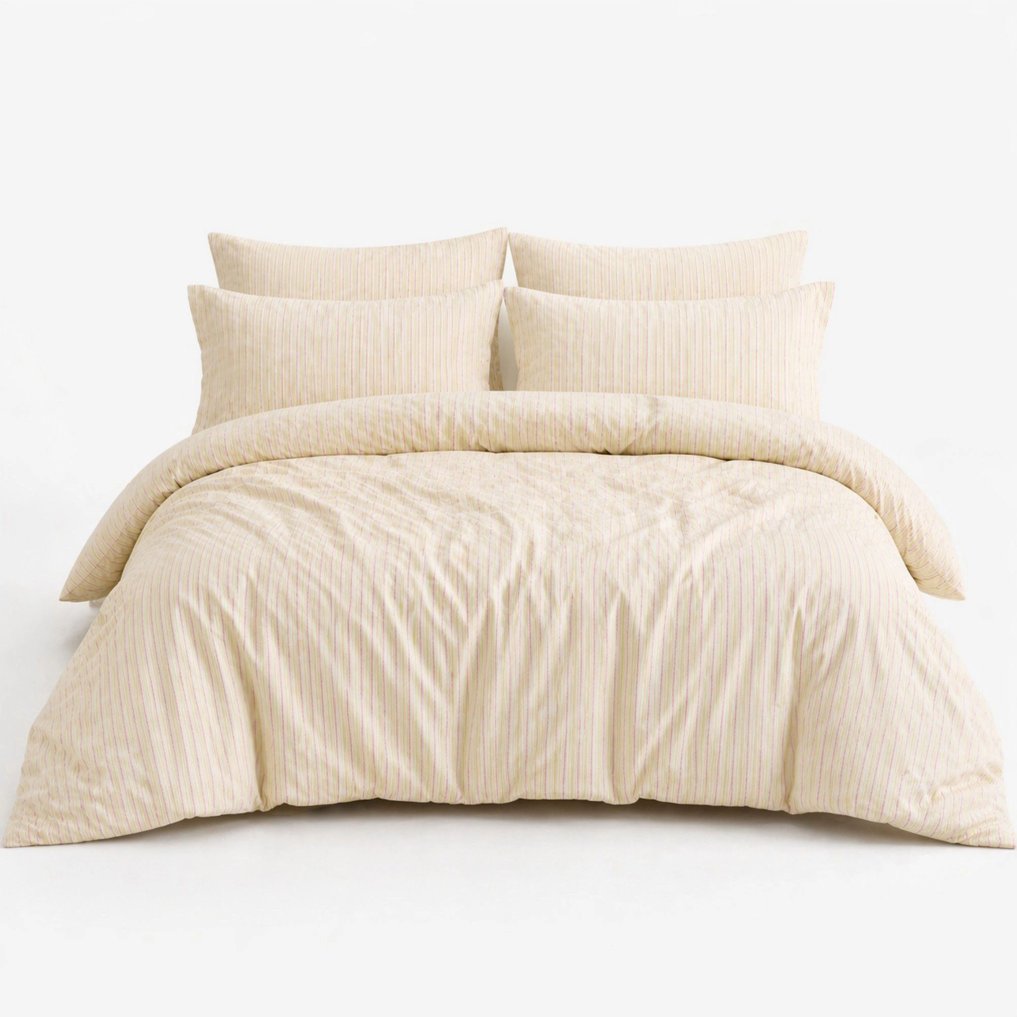 Alilang Unisex 4-Piece Cotton Washed Bedding Set with Duvet Cover Flat Sheet and Pillowcases Striped Woven Design