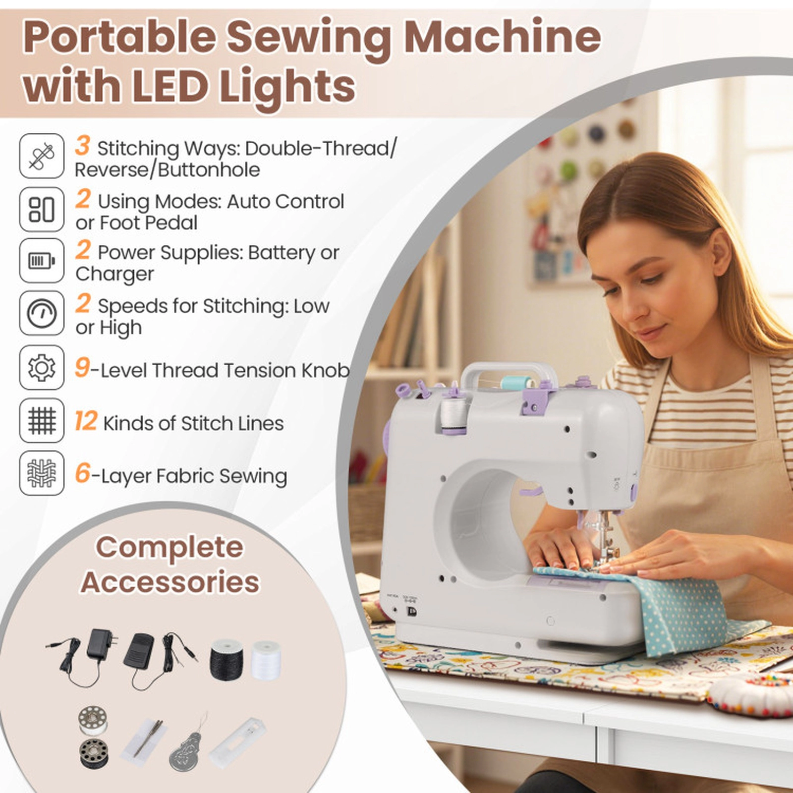 SUGIFT Folding Charging Station 5 Casters Sewing Machine Table Desk 45.5-in x 16-in x 31-in 45-lb Capacity White