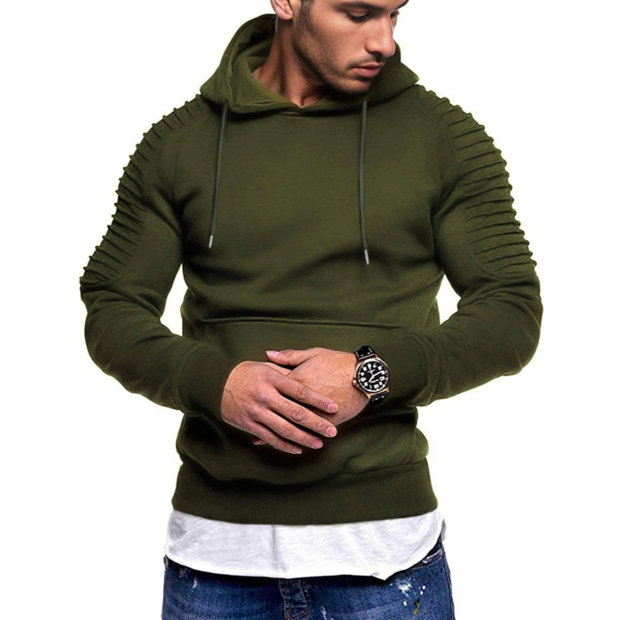 COOFANDY Men's Regular Fit Ribbed Sleeve Pullover Hoodie