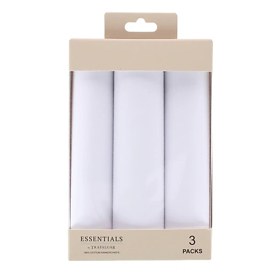 Essentials by Trafalgar Classic White 3 Pack Handkerchiefs