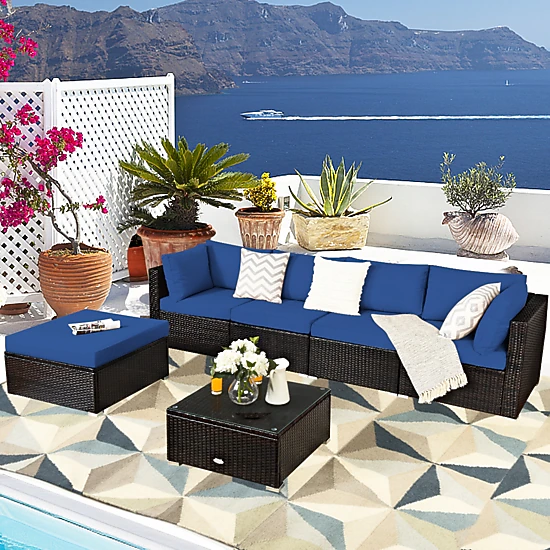 SUGIFT 6-Piece Rattan Patio Sectional Sofa Set with Ottoman and Glass ...