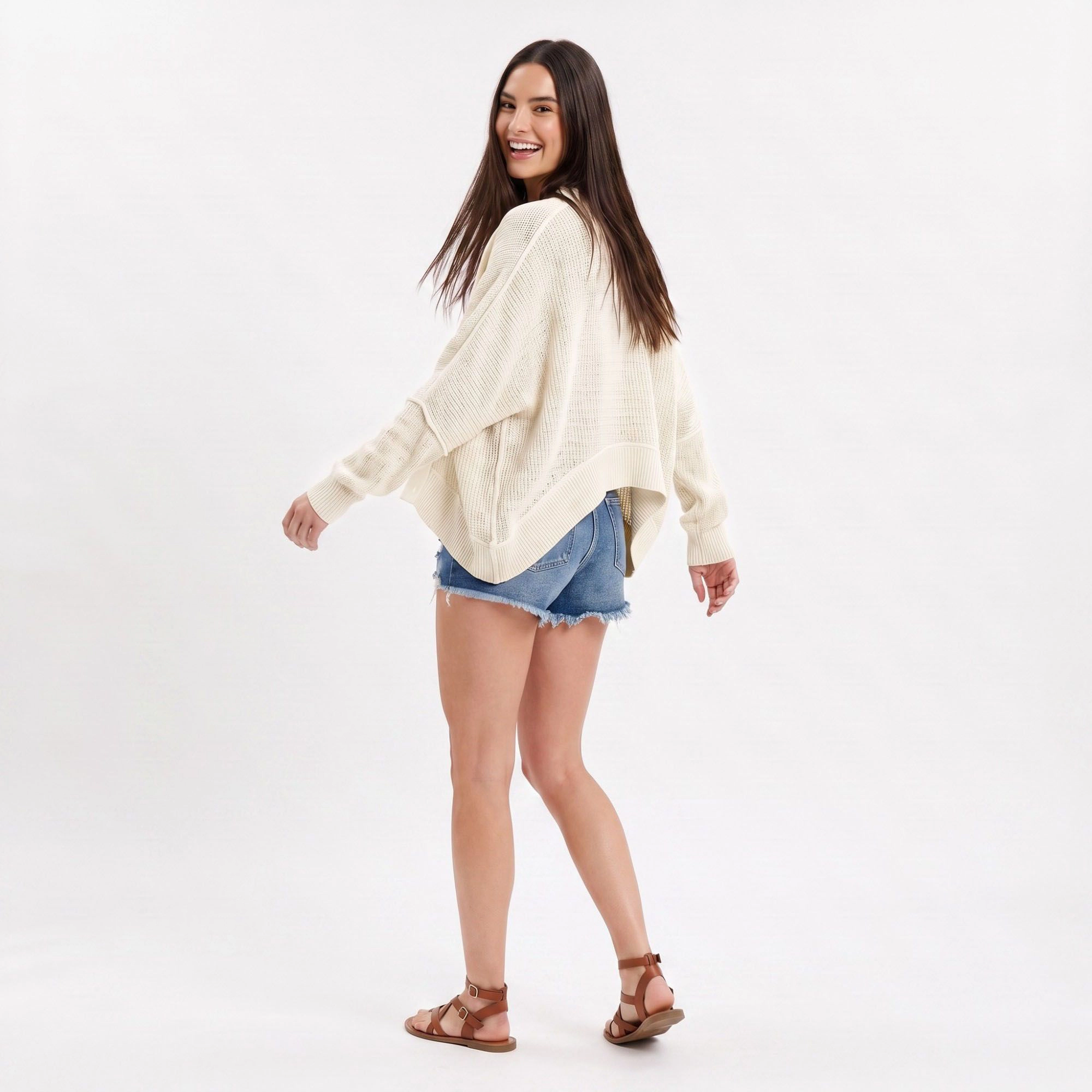 Anna-Kaci Women's Open-Front Dolman Sleeve Draped Knit Cardigan