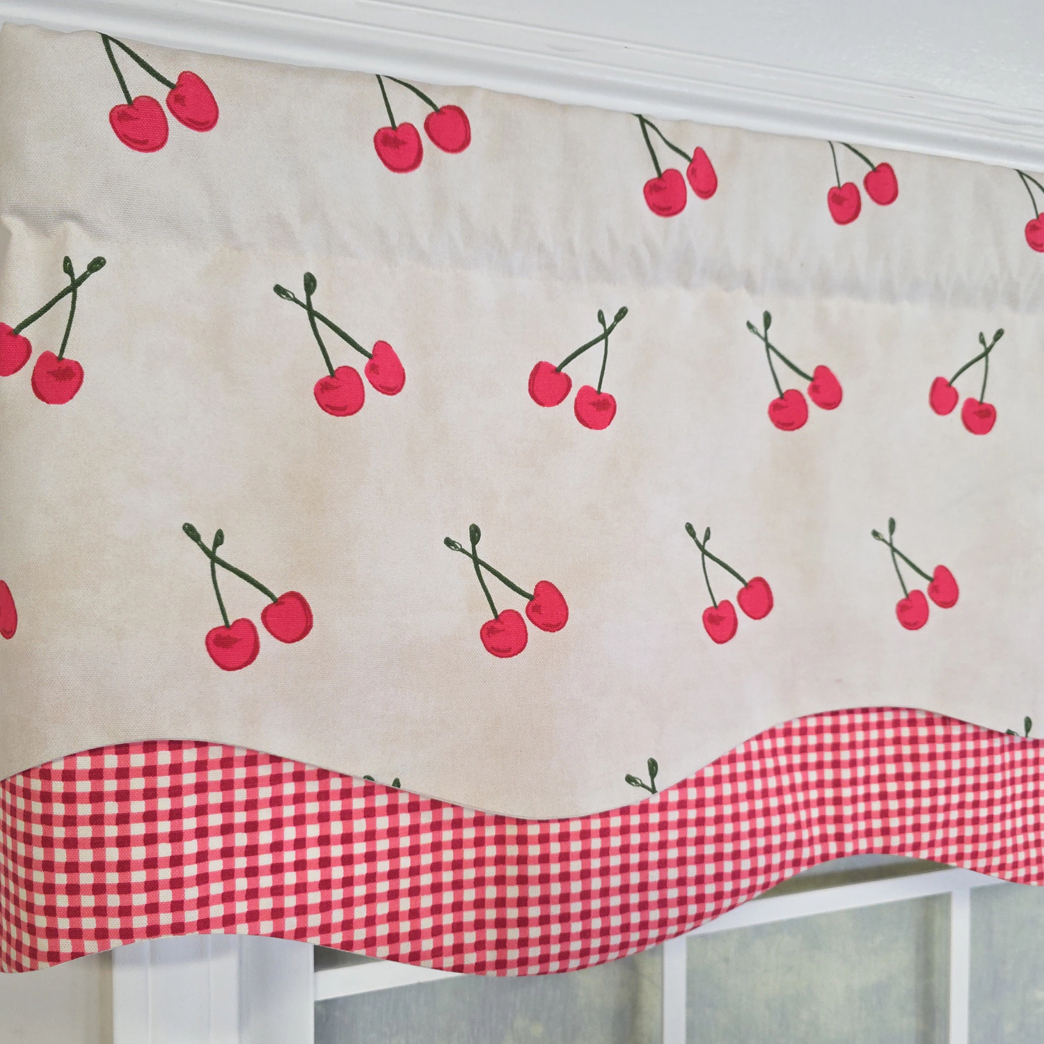 RLF Home 100% Cotton Cherry Dance Glory  Fully lined Windows Rod Pocket Valance 50" x 16"  Red