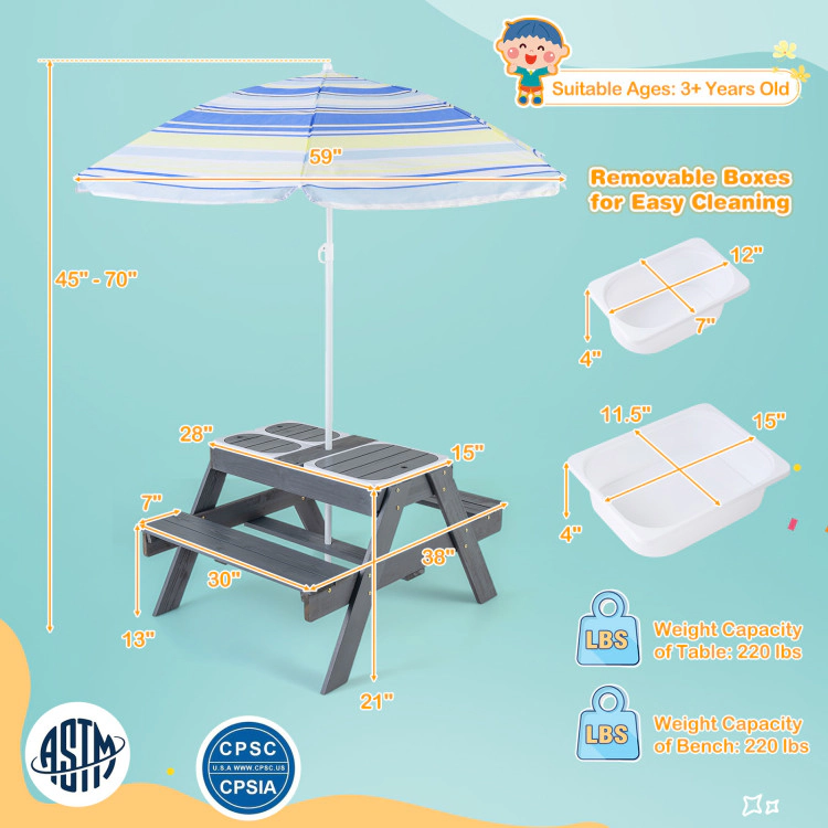 Hivvago Kids Picnic Table Set With 3 Removable Bins