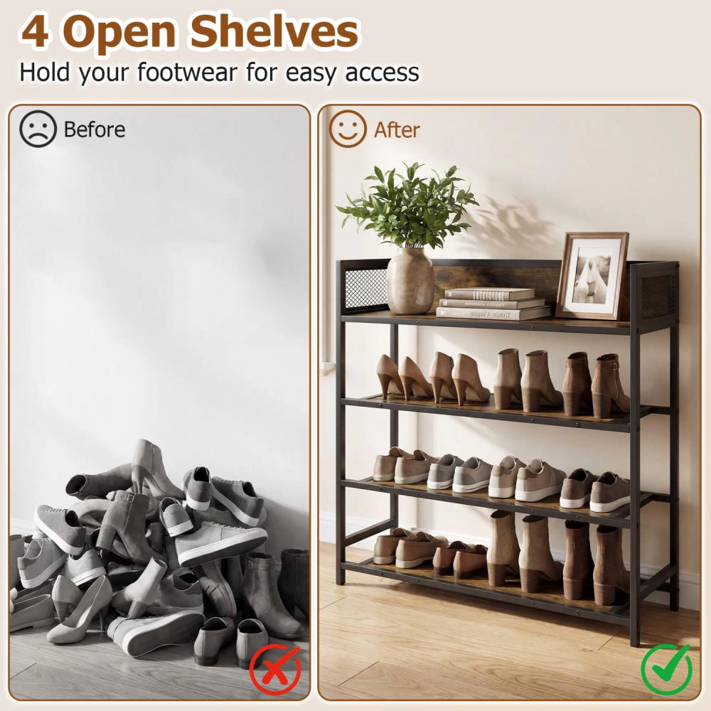 Hivvago 4-Tier Shoe Rack Industrial Shoe Organizer with Heavy Duty Metal Frame