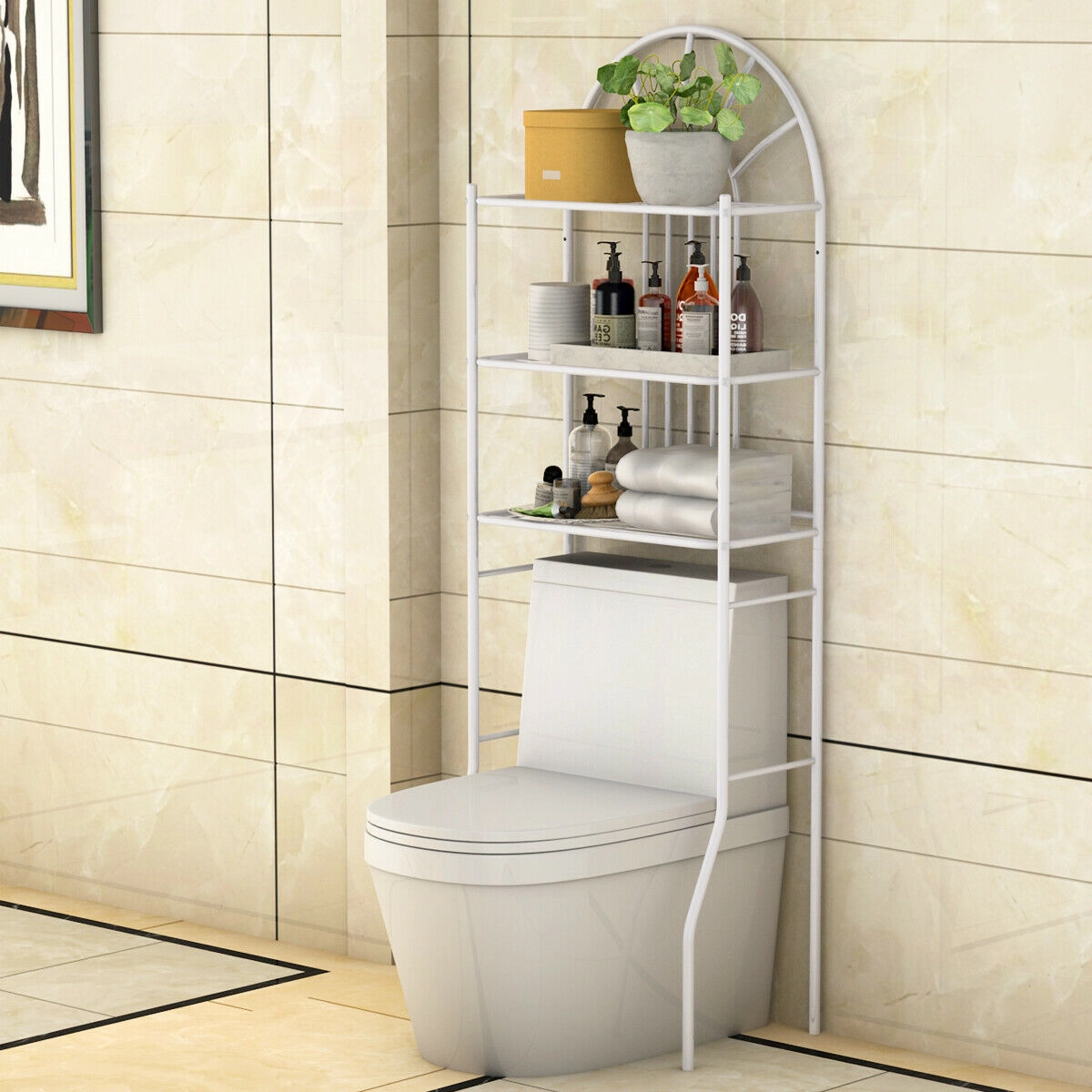 Slickblue Over The Toilet Bathroom Storage Rack with 3 Tier Shelves and Metal Frame
