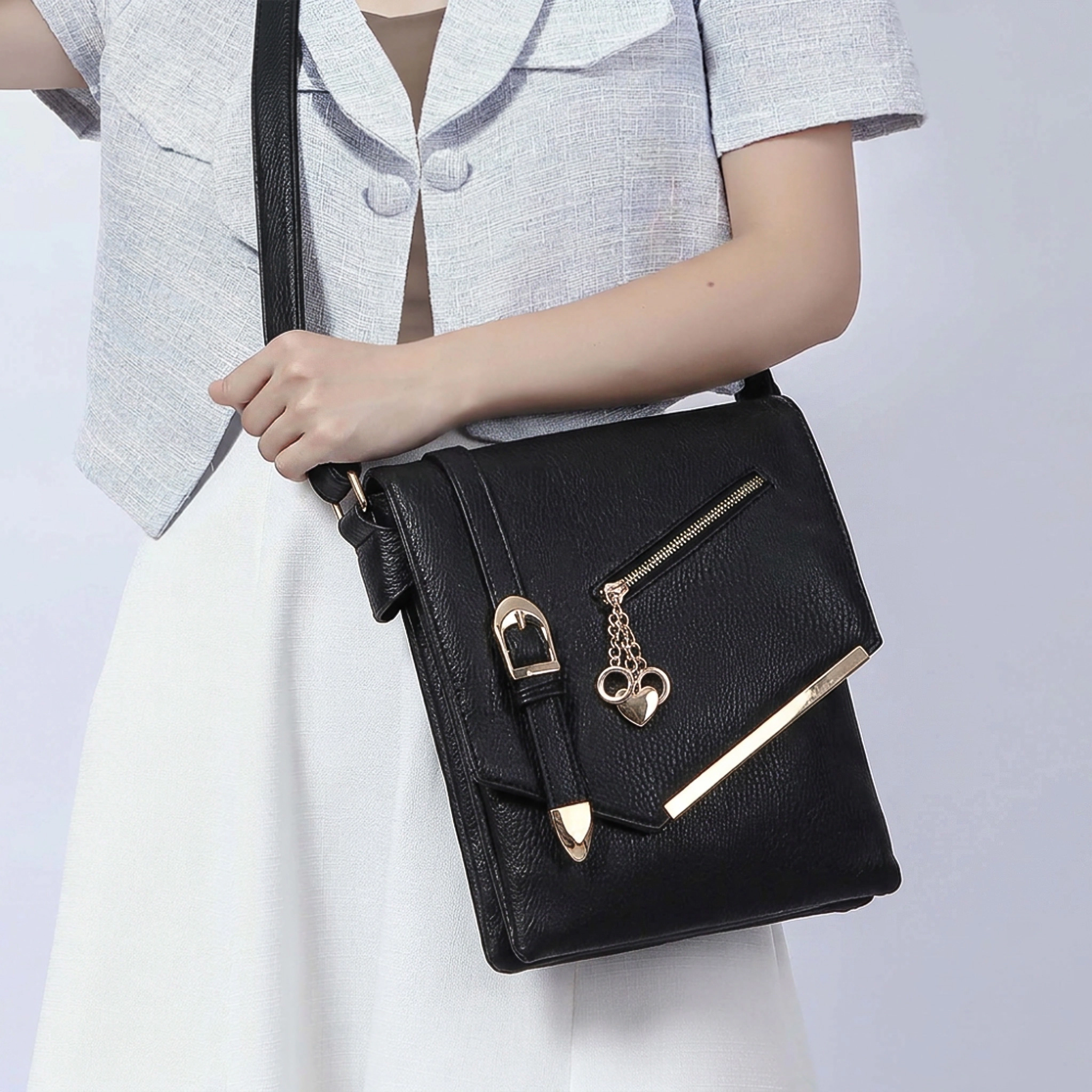 Mia K Collection Jasmine Vegan Leather Crossbody Bag - Gold-Tone Hardware