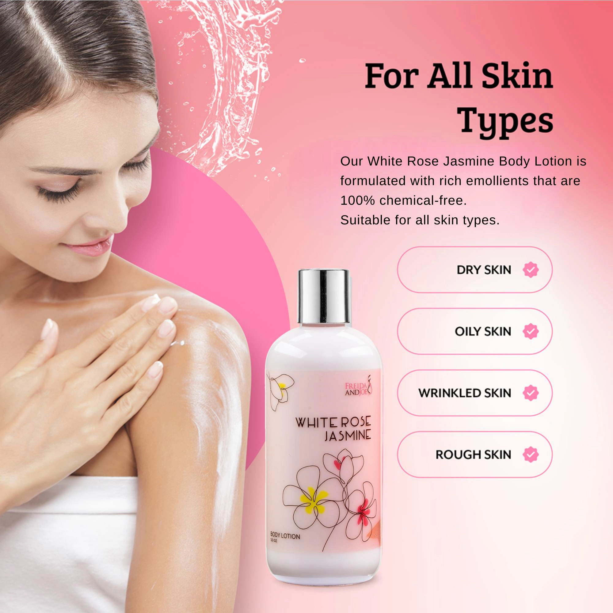 Freida and Joe Women White Rose Jasmine Fragrance Body Lotion in 10oz Bottle